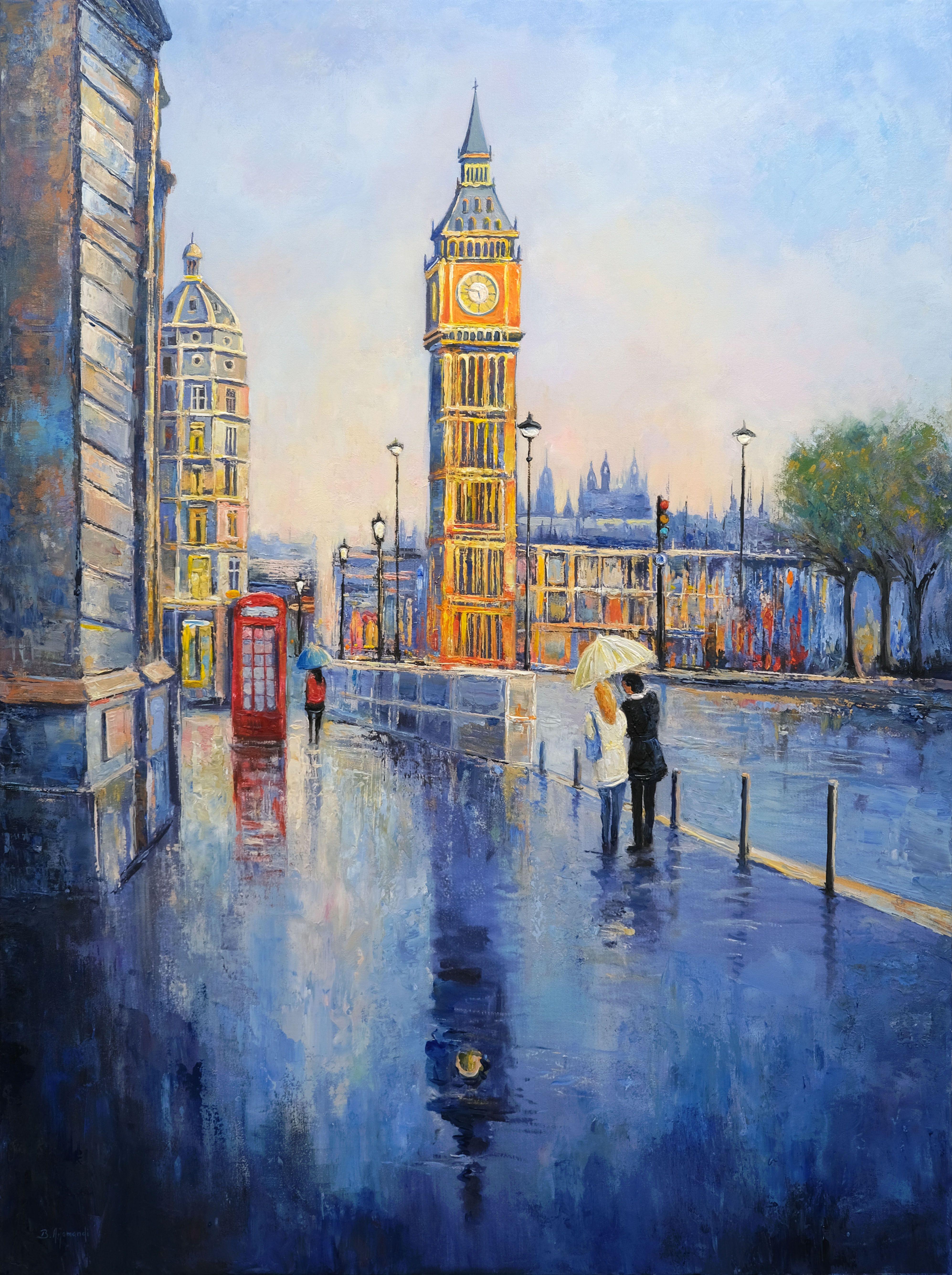 Londres lluvioso, Pintura, Acrílico sobre lienzo - Painting Impresionista de Behshad Arjomandi