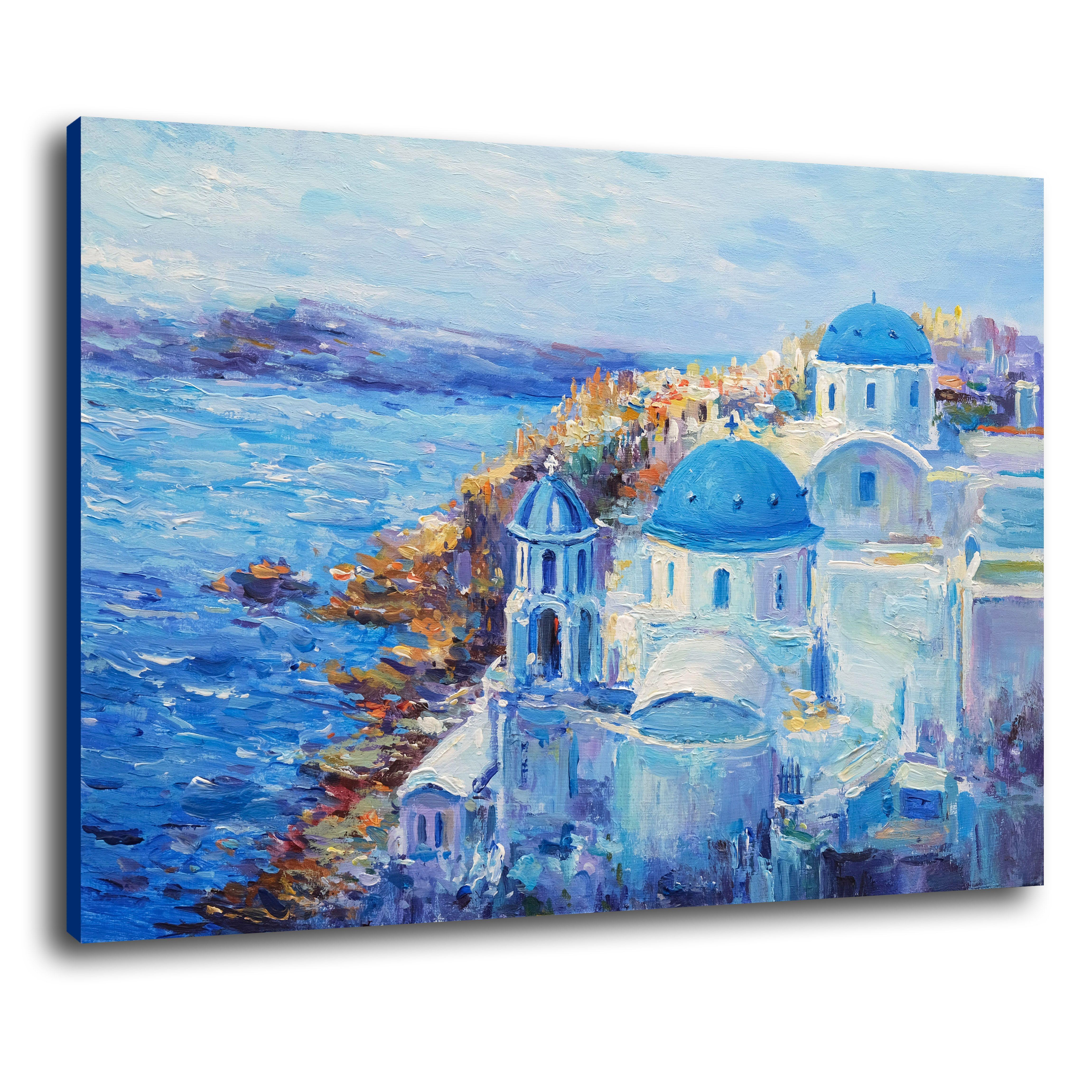 Santorini, Gemälde, Öl auf Holzplatte im Angebot 1