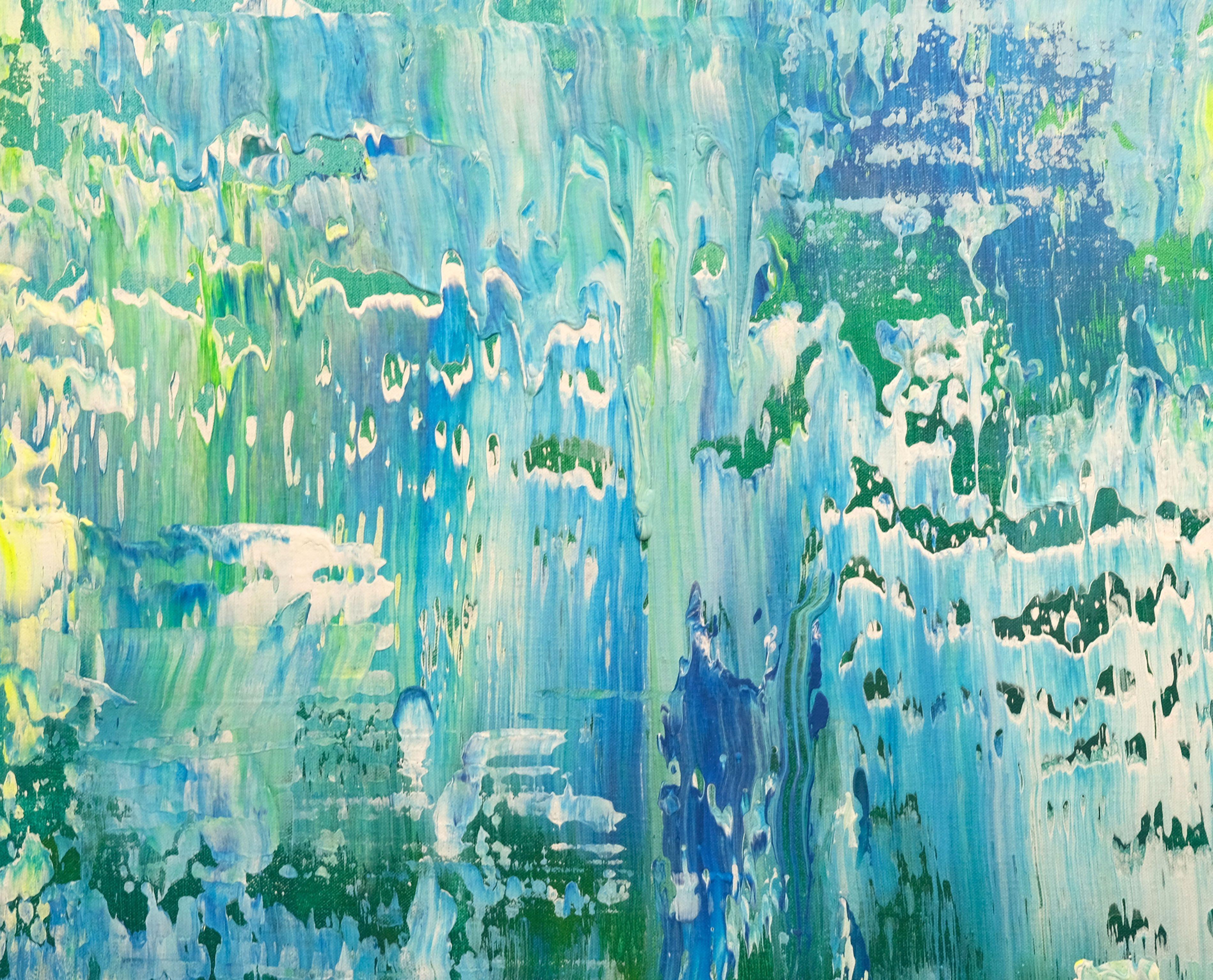 Fantasía primaveral, Pintura, Acrílico sobre lienzo - Abstract Painting Azul de Behshad Arjomandi