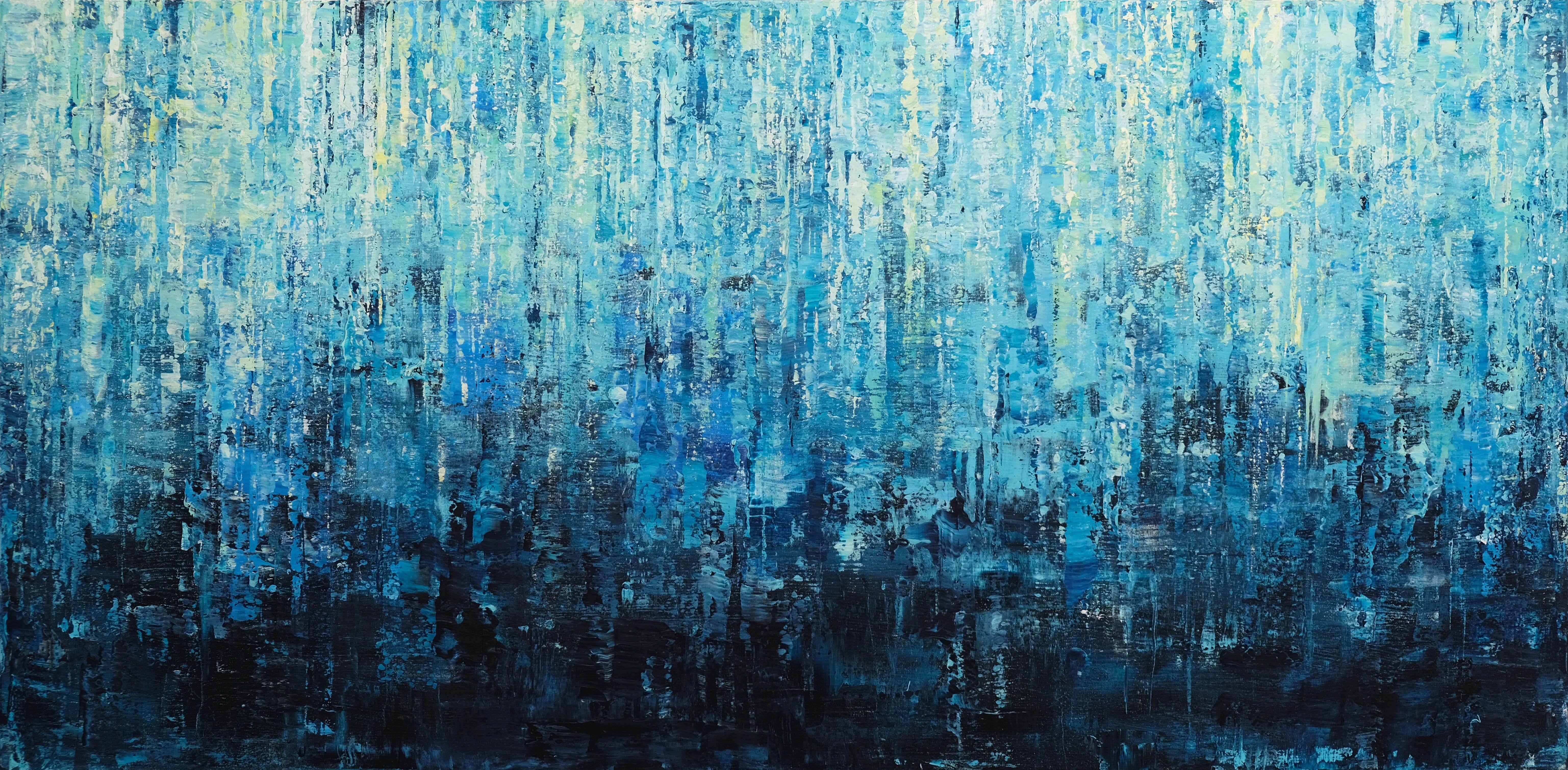 Abstract Painting di Behshad Arjomandi - Turchese e blu, Pittura, Acrilico su tela