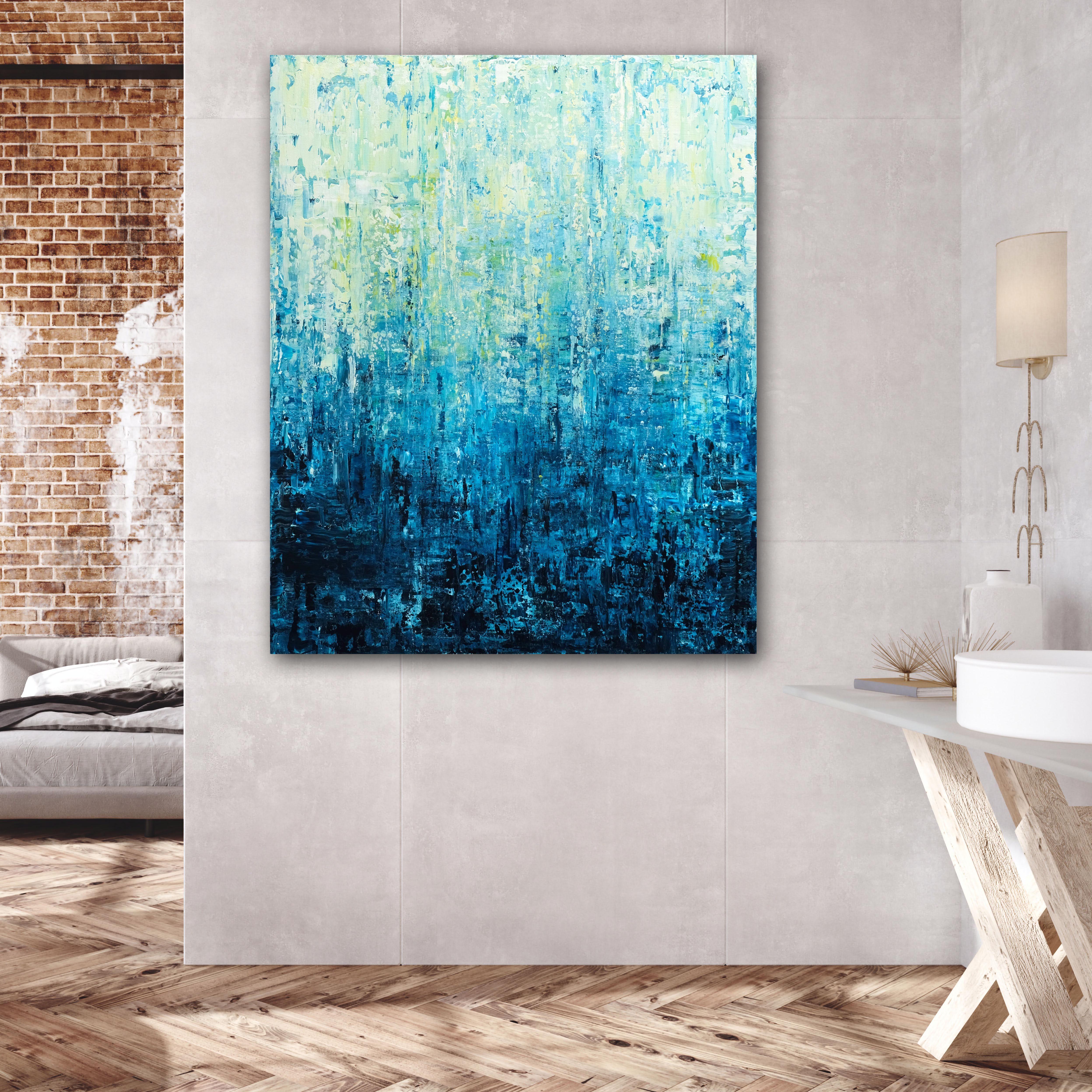 Turquoise Dream, Painting, Acrylic on Canvas - Blue Abstract Painting by Behshad Arjomandi