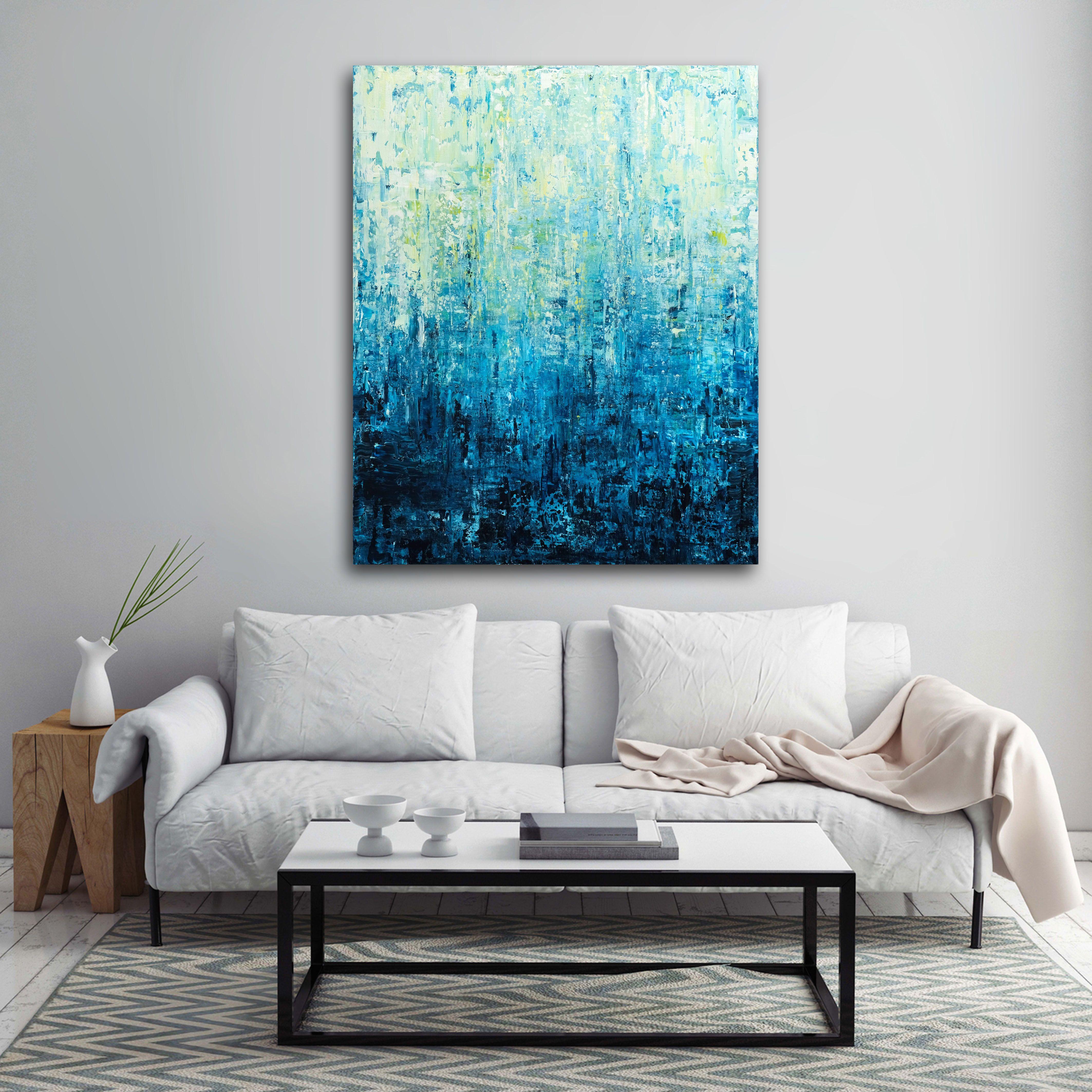 Original abstract textured painting with turquoise colors. It was painted in multiple layers with palette knife and brushes.    * The artwork is signed on the back and includes a Certificate of Authenticity.  * The painting is done on stretched