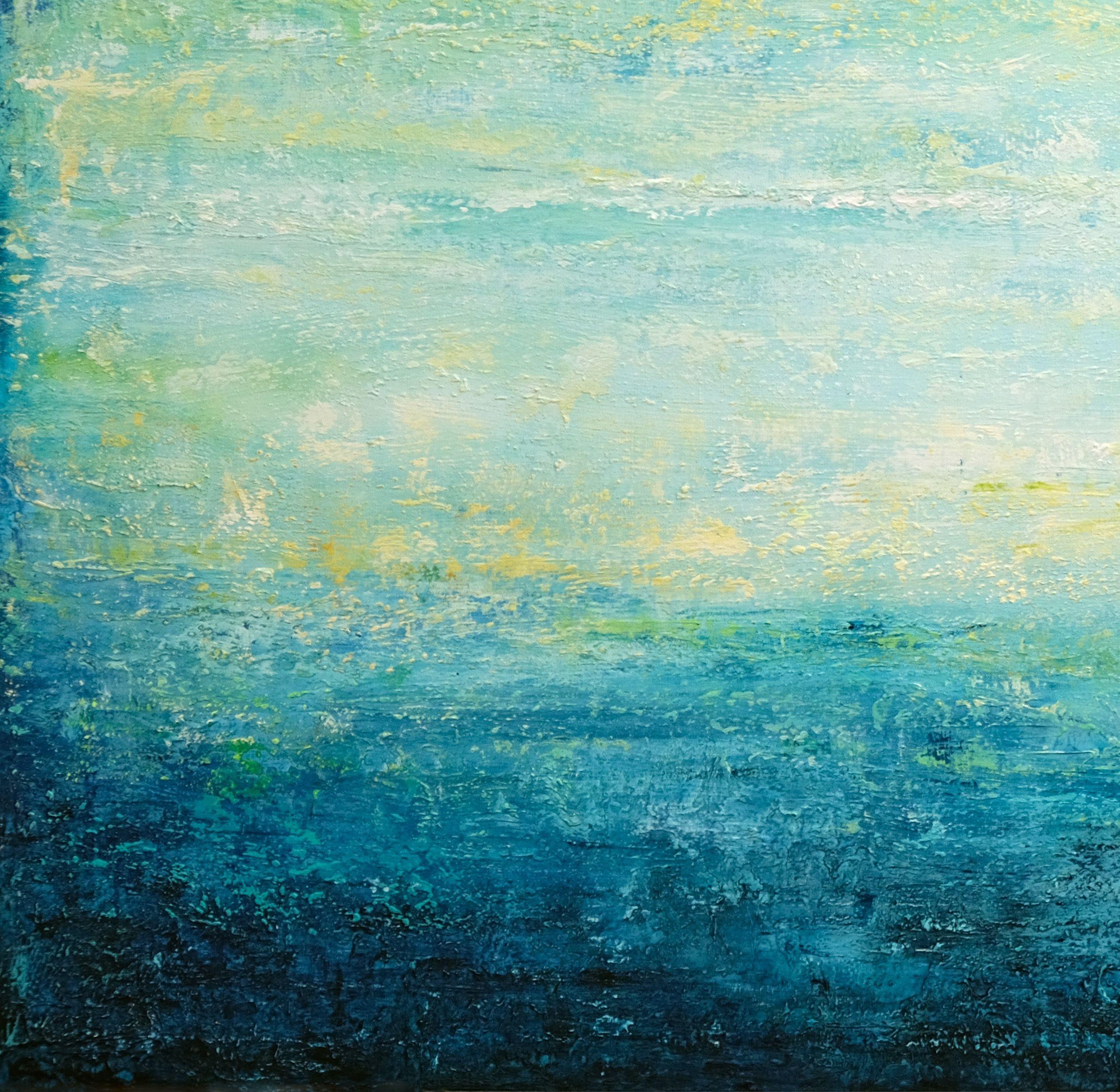 Turquoise Dreamscape V, COMMISSION, Acrylic on Canvas - Blue Abstract Painting by Behshad Arjomandi