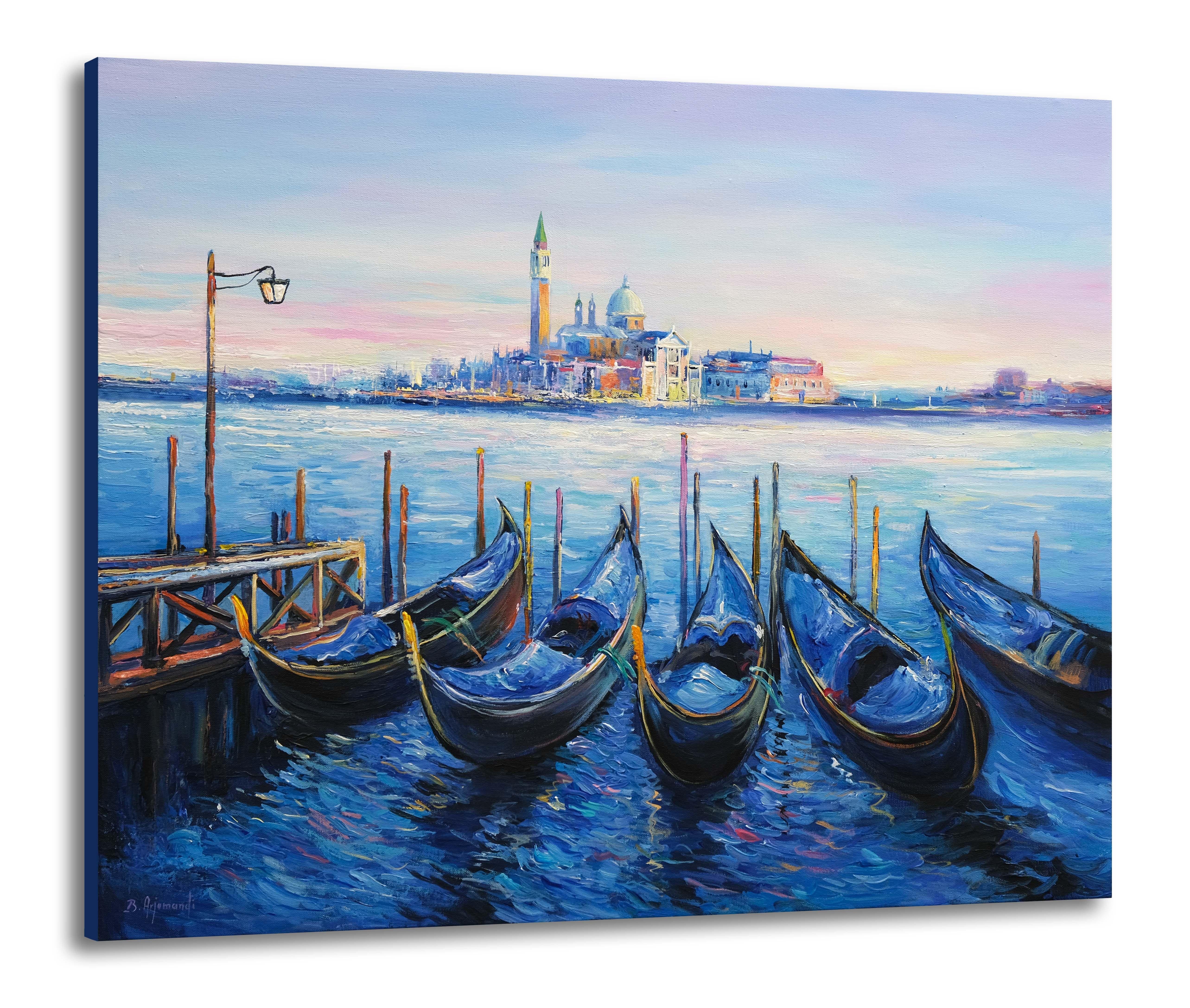Peinture originale de la ville romantique de Venise.  Il a été peint en plusieurs couches avec un couteau à palette et des pinceaux.  L'œuvre est signée au recto et comprend un certificat d'authenticité.  La peinture est réalisée sur une toile