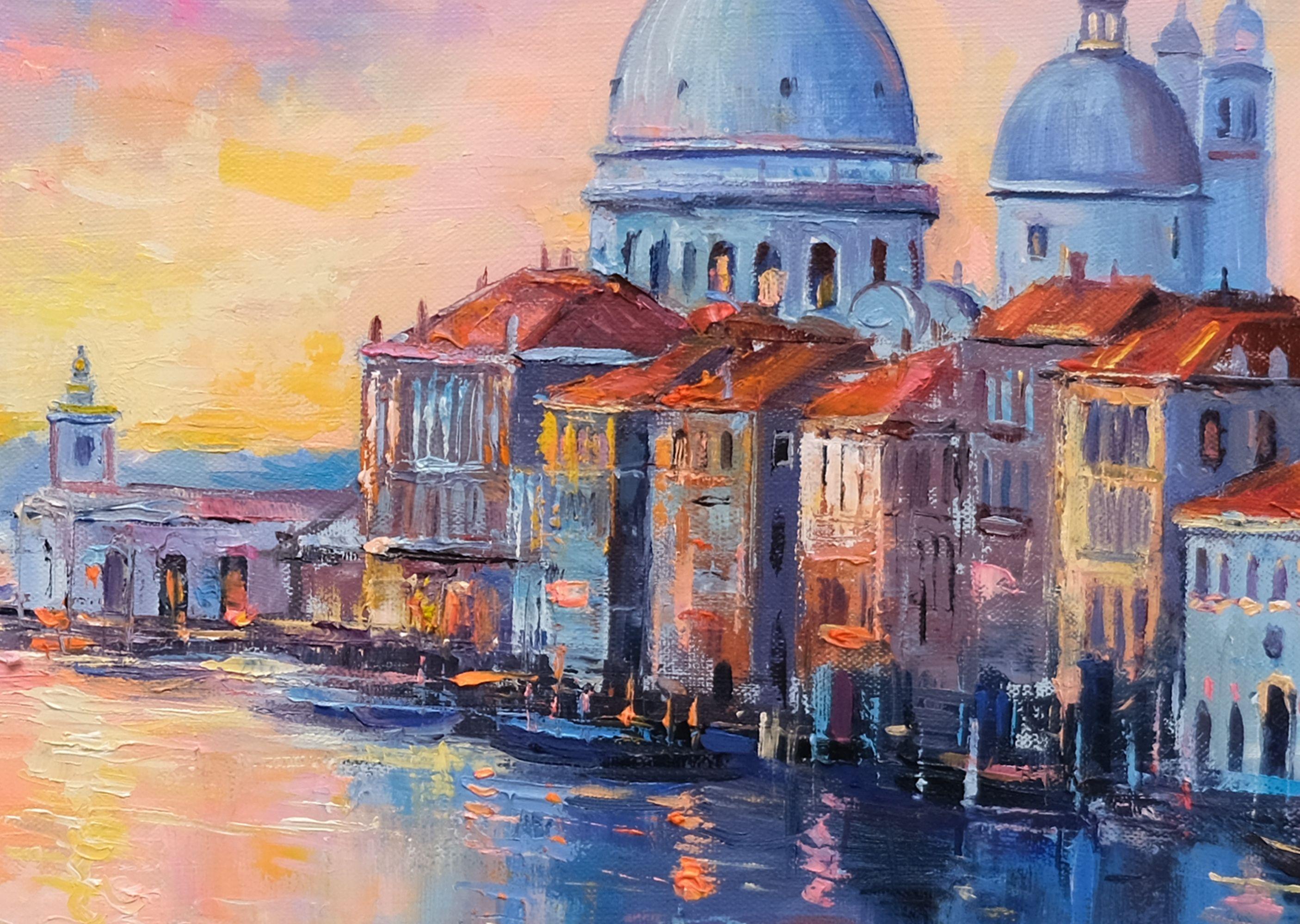 Gran Canal de Venecia al atardecer, Pintura, Óleo sobre lienzo - Painting Realista de Behshad Arjomandi