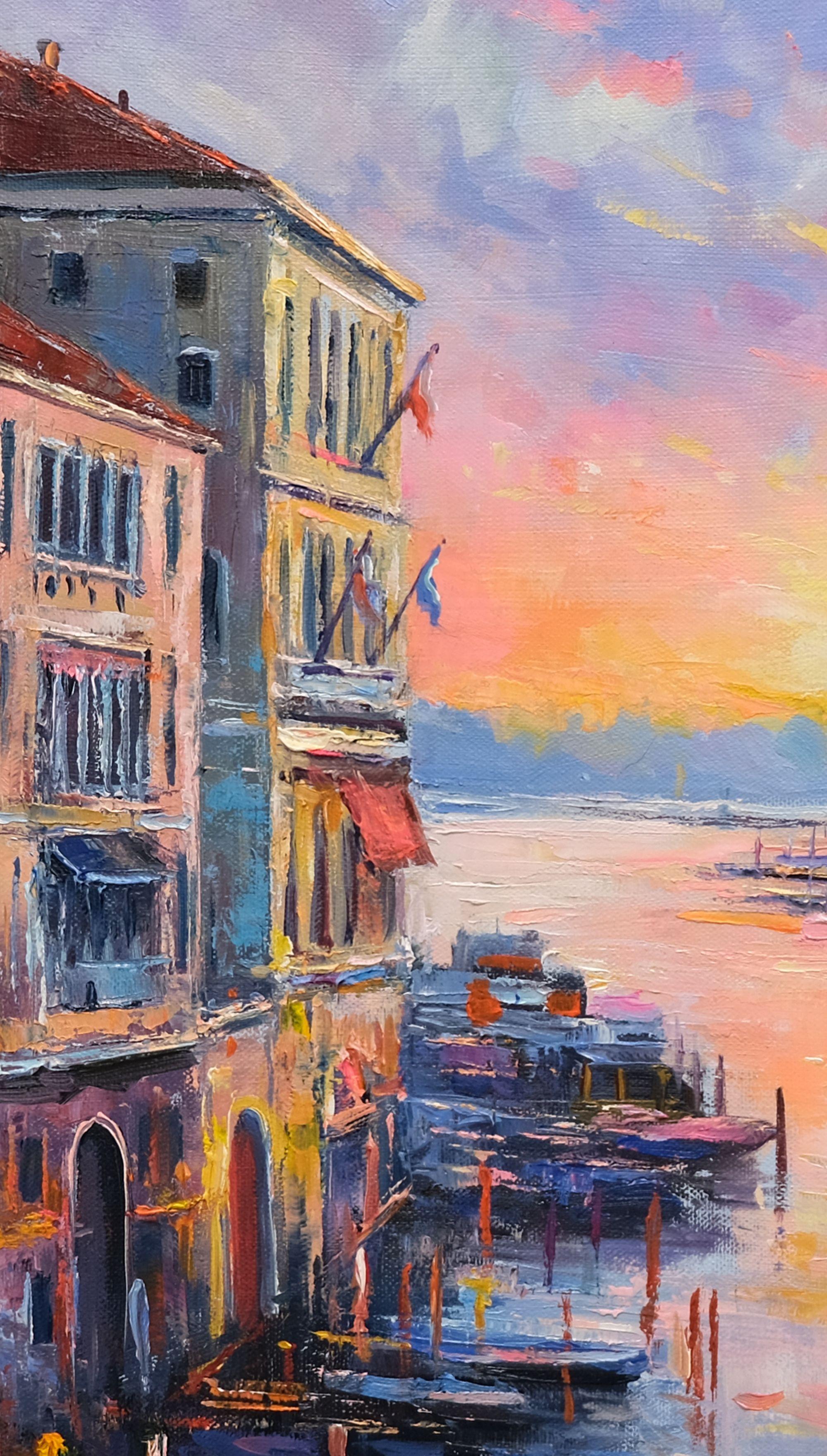 Gran Canal de Venecia al atardecer, Pintura, Óleo sobre lienzo en venta 1
