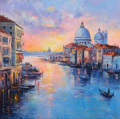 Venice Grand Canal at Sunset, Painting, Oil on Canvas