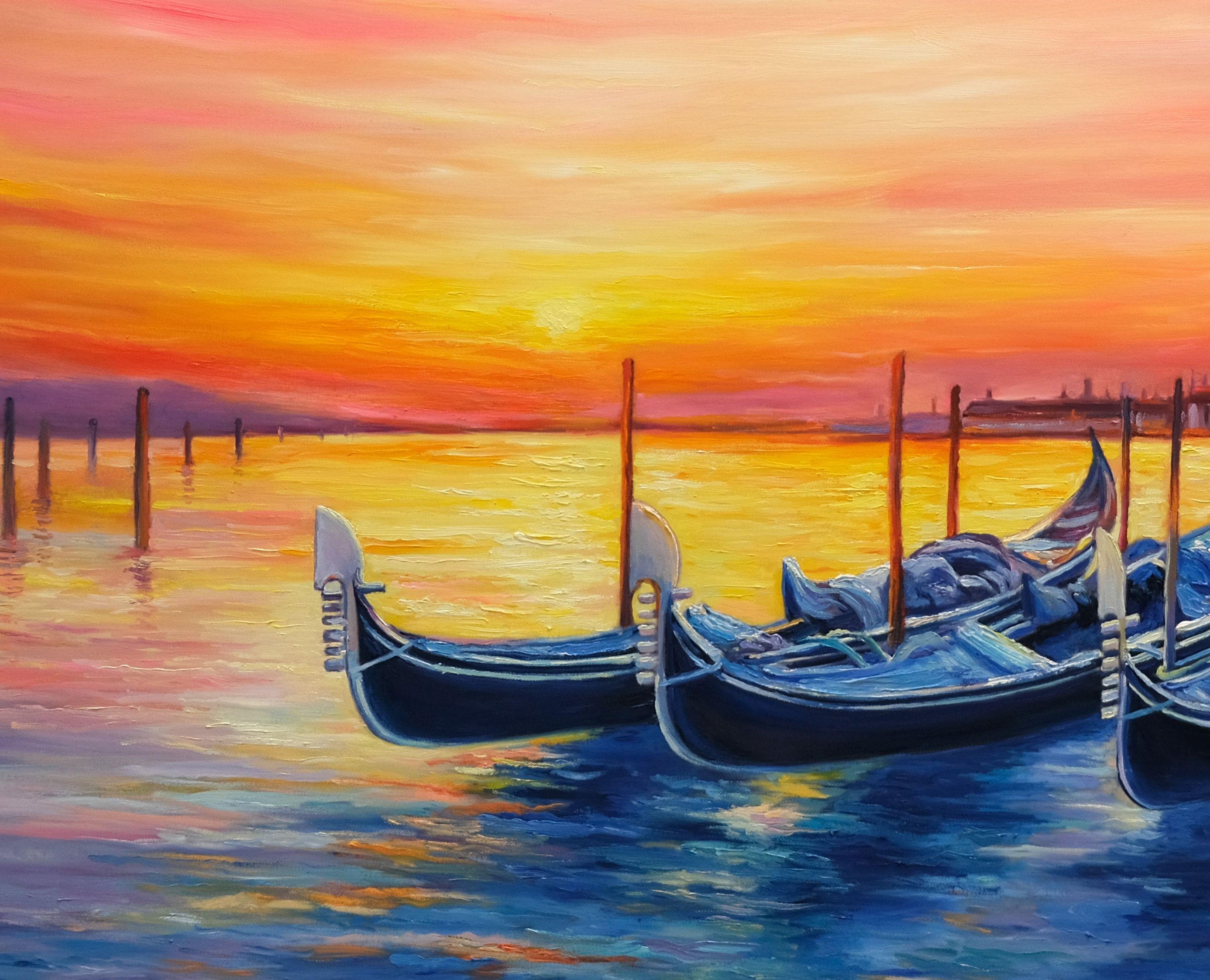 Tramonto a Venezia, Pittura, Olio su tela in vendita 1