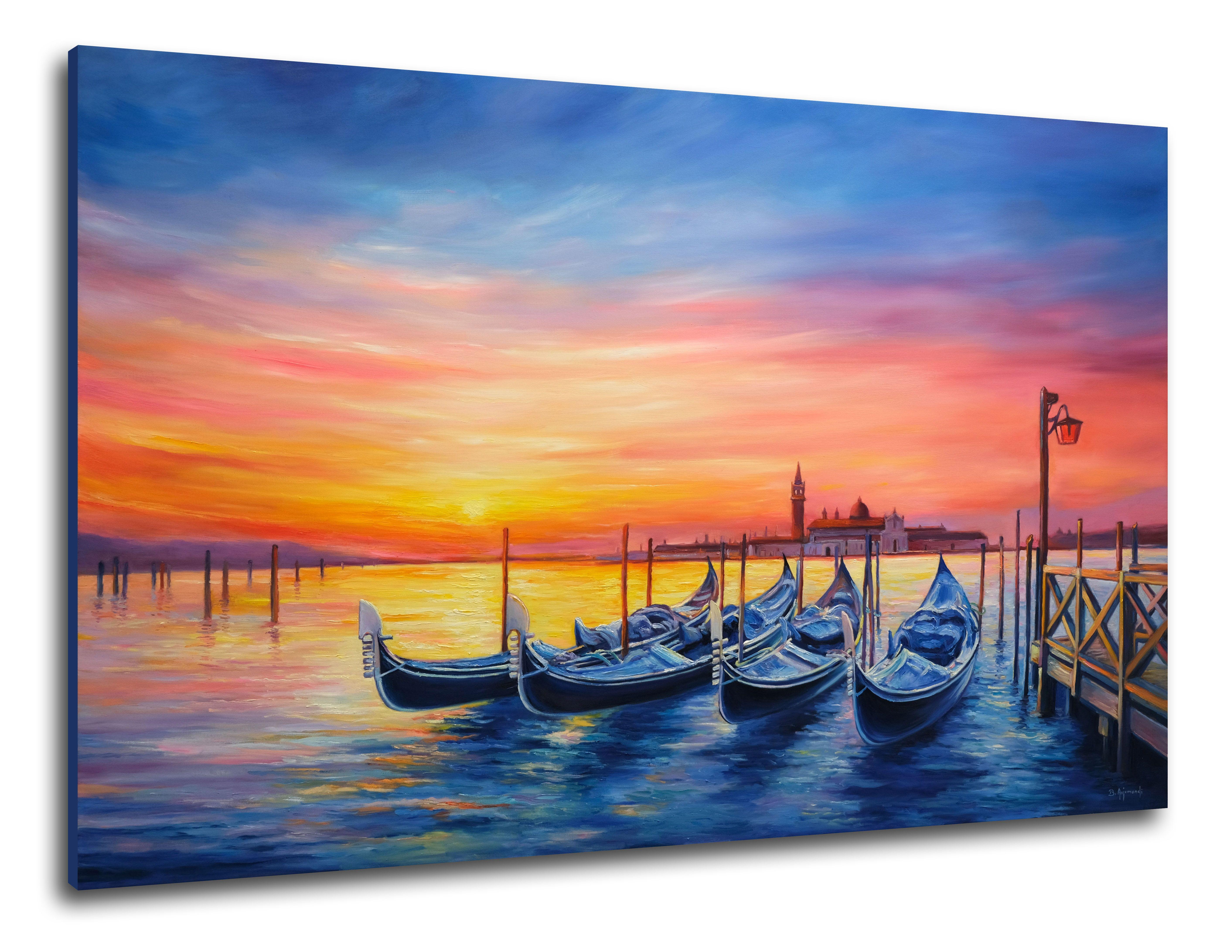 Tramonto a Venezia, Pittura, Olio su tela in vendita 2