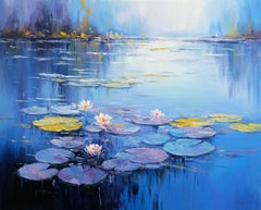 Paesaggio da sogno con ninfee, Pittura, Olio su tela