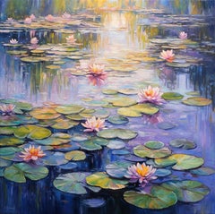 Wasserlilien-Teich, Gemälde, Öl auf Leinwand
