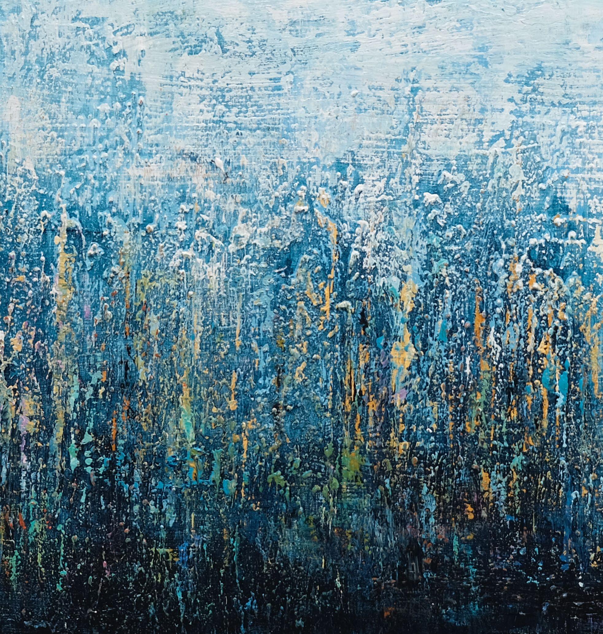 Serenità invernale, Pittura, Acrilico su tela - Abstract Painting Blu di Behshad Arjomandi