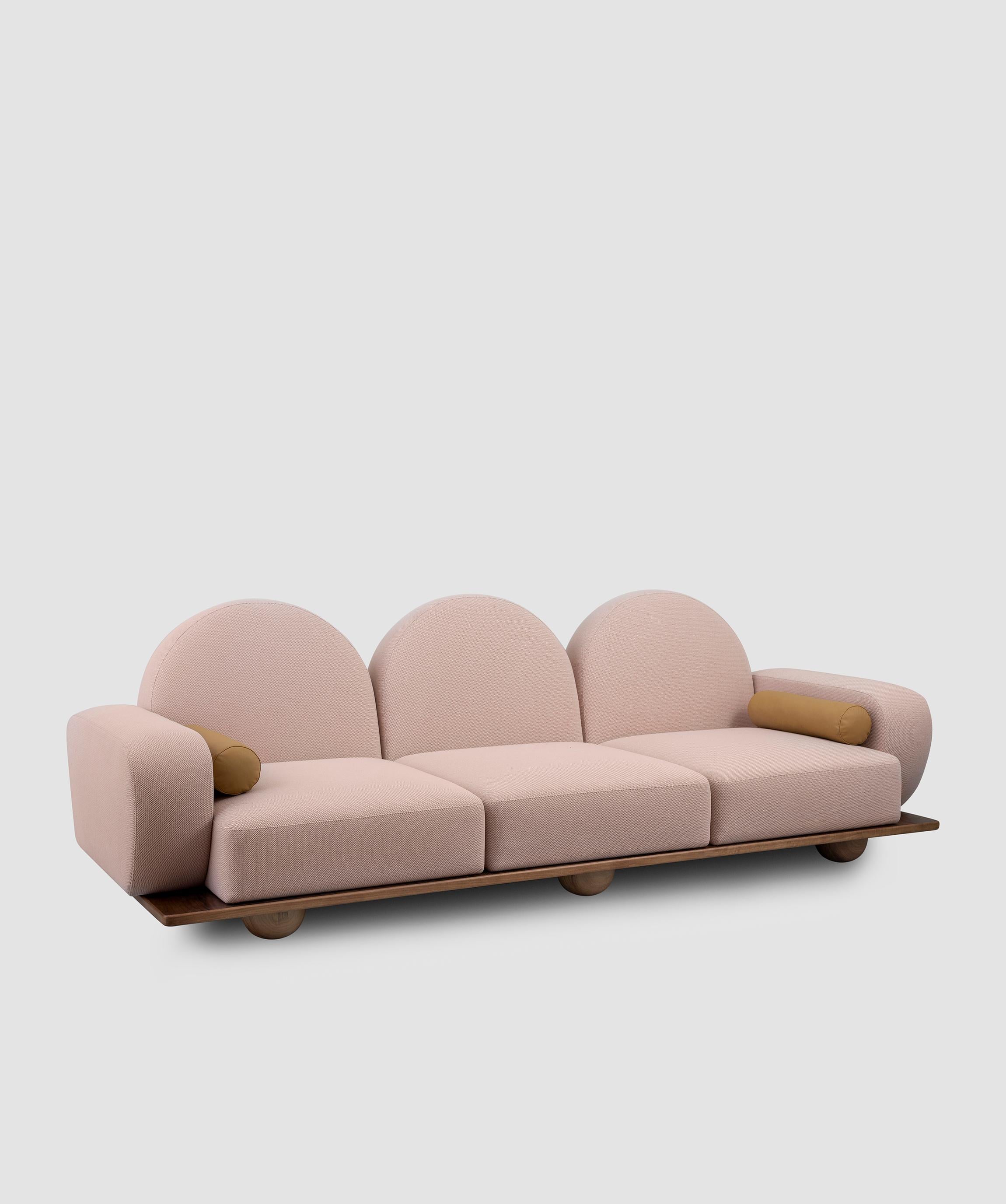 Beice 3-Seat Sofa with Yellow Patterned Fabric For Sale 2
