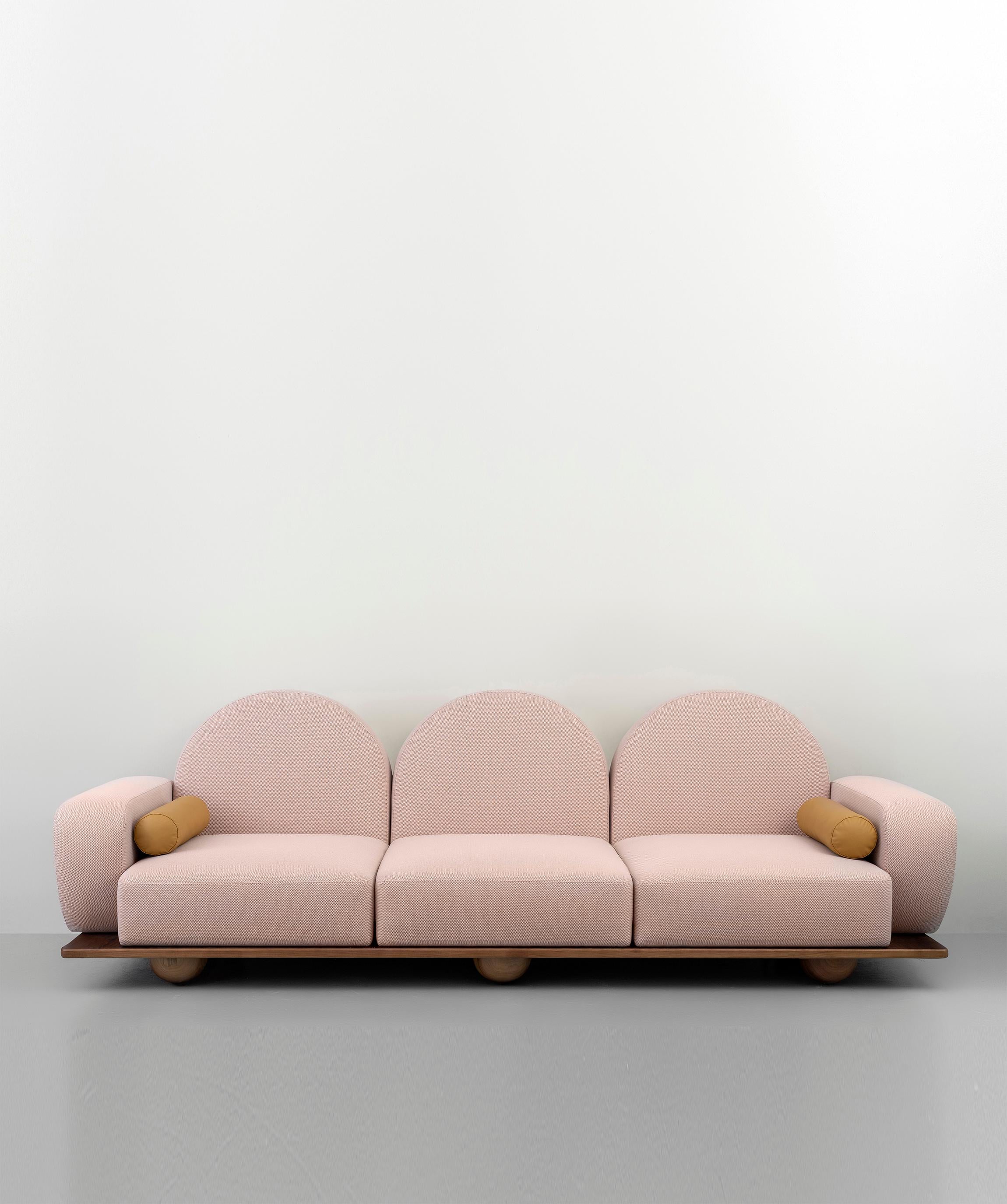 Beice 3-Seat Sofa with Yellow Patterned Fabric For Sale 3