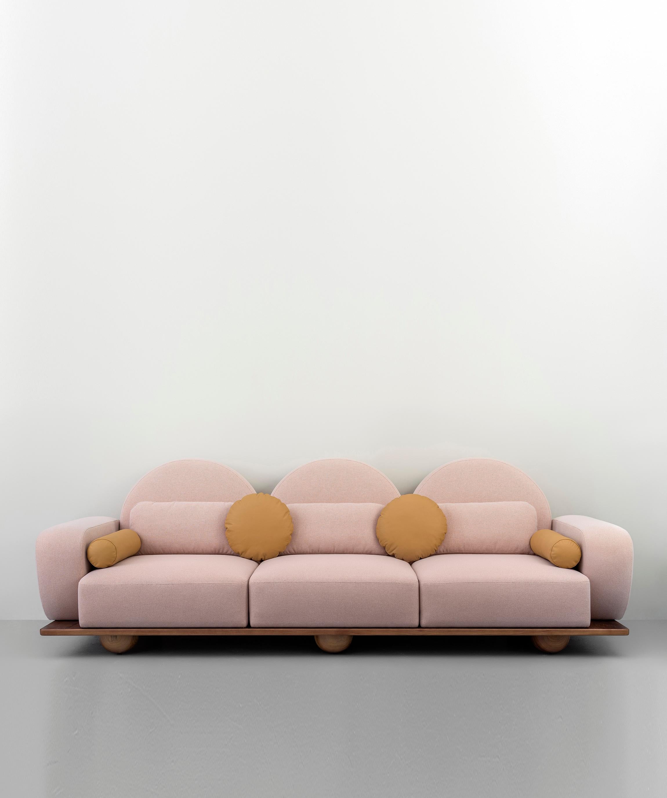 Turkish Beice 3-Seat Sofa with Yellow Patterned Fabric For Sale