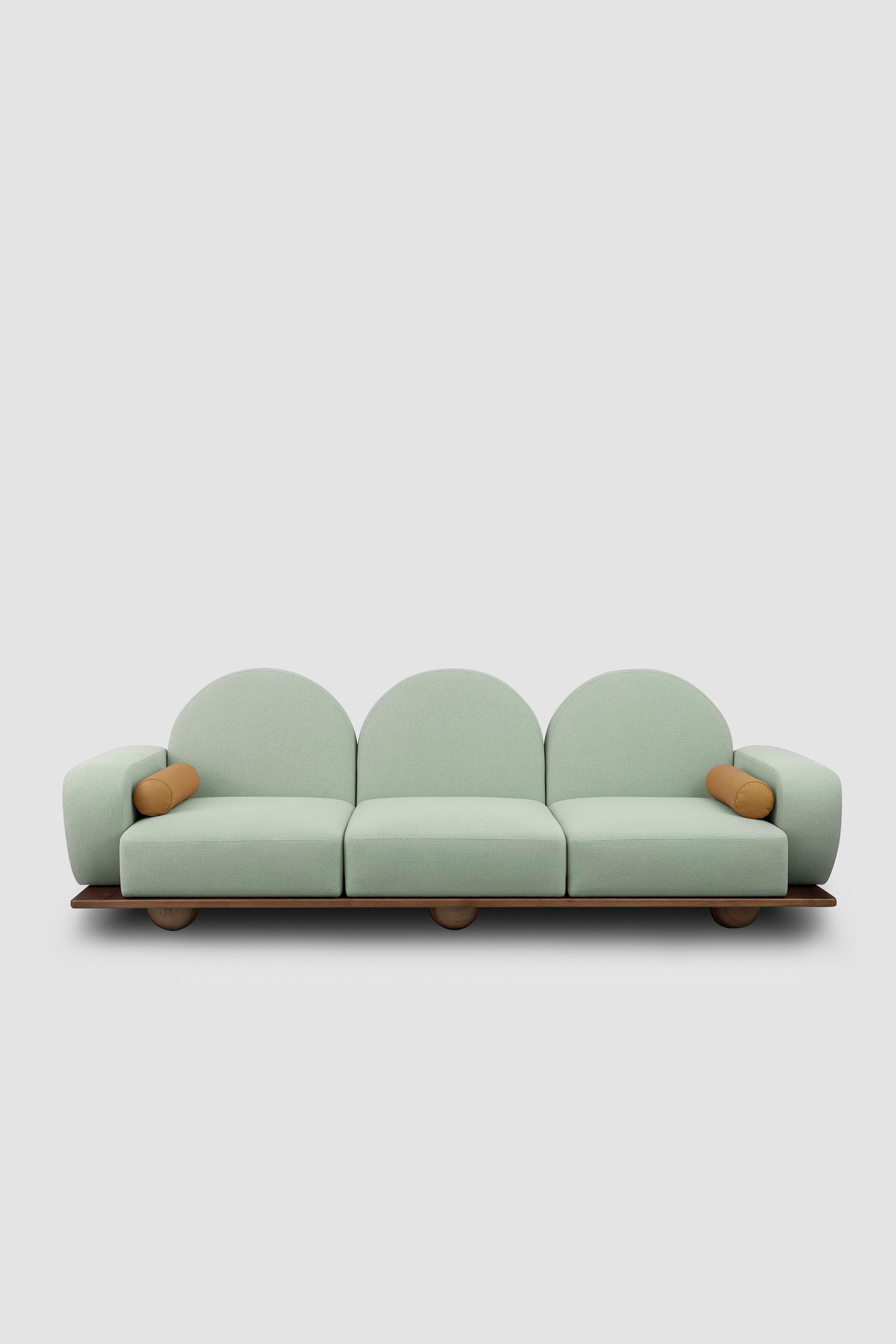 Beice 3-Seat Sofa with Yellow Patterned Fabric For Sale 1
