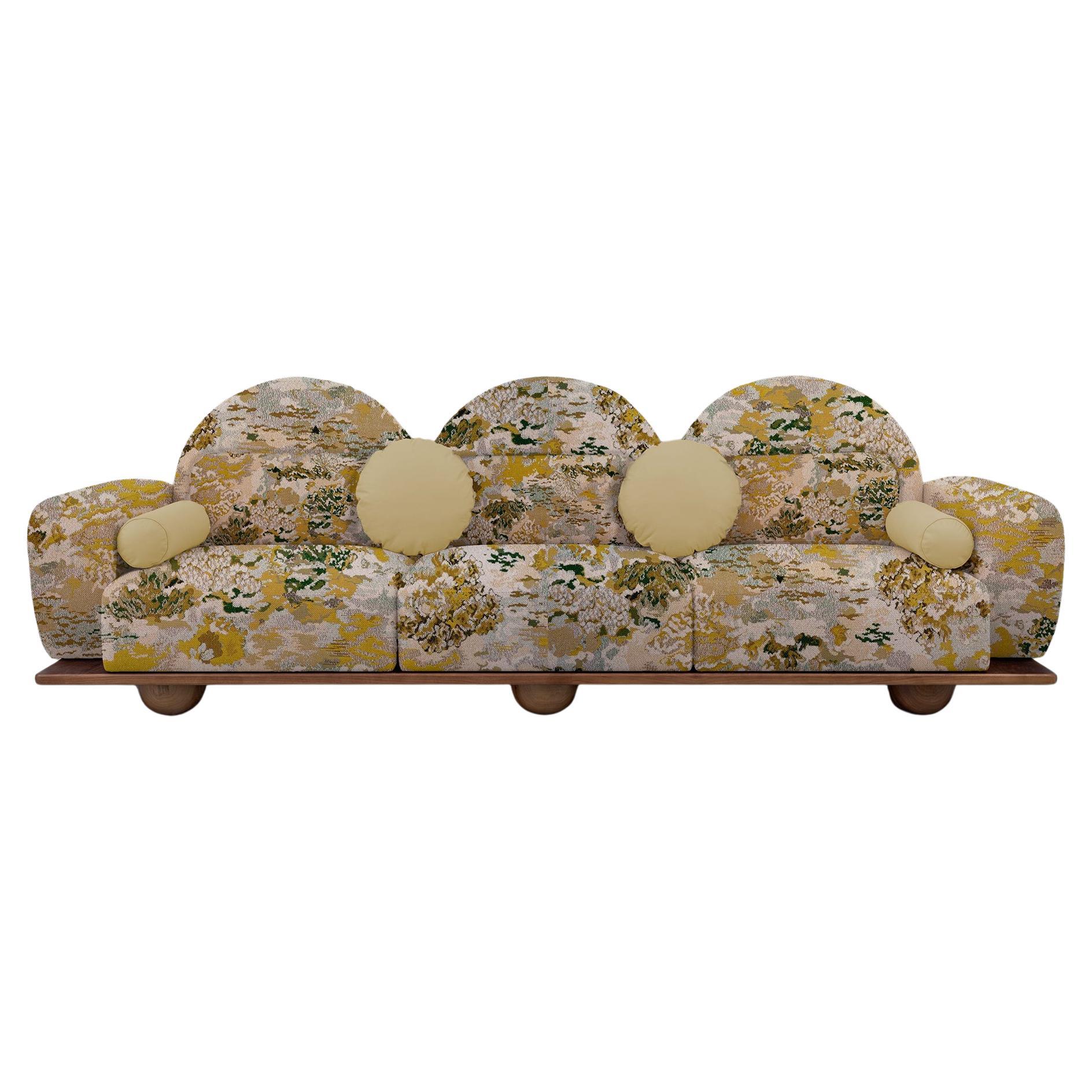 Beice 3-Seat Sofa with Yellow Patterned Fabric