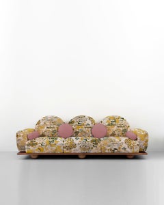 Beice Sofa by Merve Kahraman, American Walnut, Lime Fabric & Mustard Leather