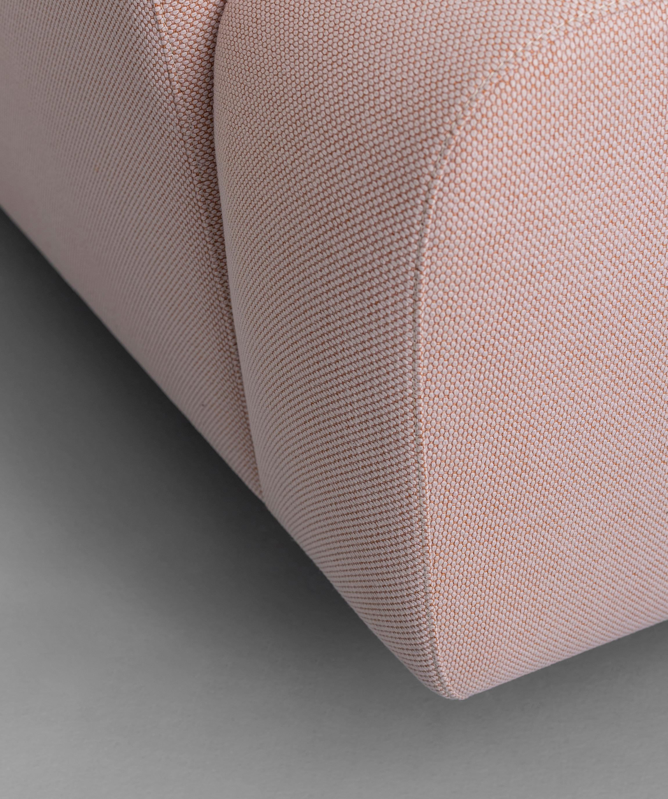 Beice Sofa by Merve Kahraman, American Walnut Pink Fabric & Mustard Leather For Sale 2