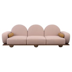 Beice Sofa by Merve Kahraman, American Walnut Pink Fabric & Mustard Leather