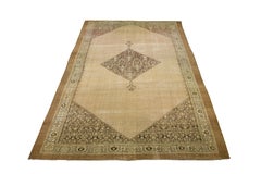 Beige 1900s Hamadan Persian Gallery Wool Rug with Medallion Design