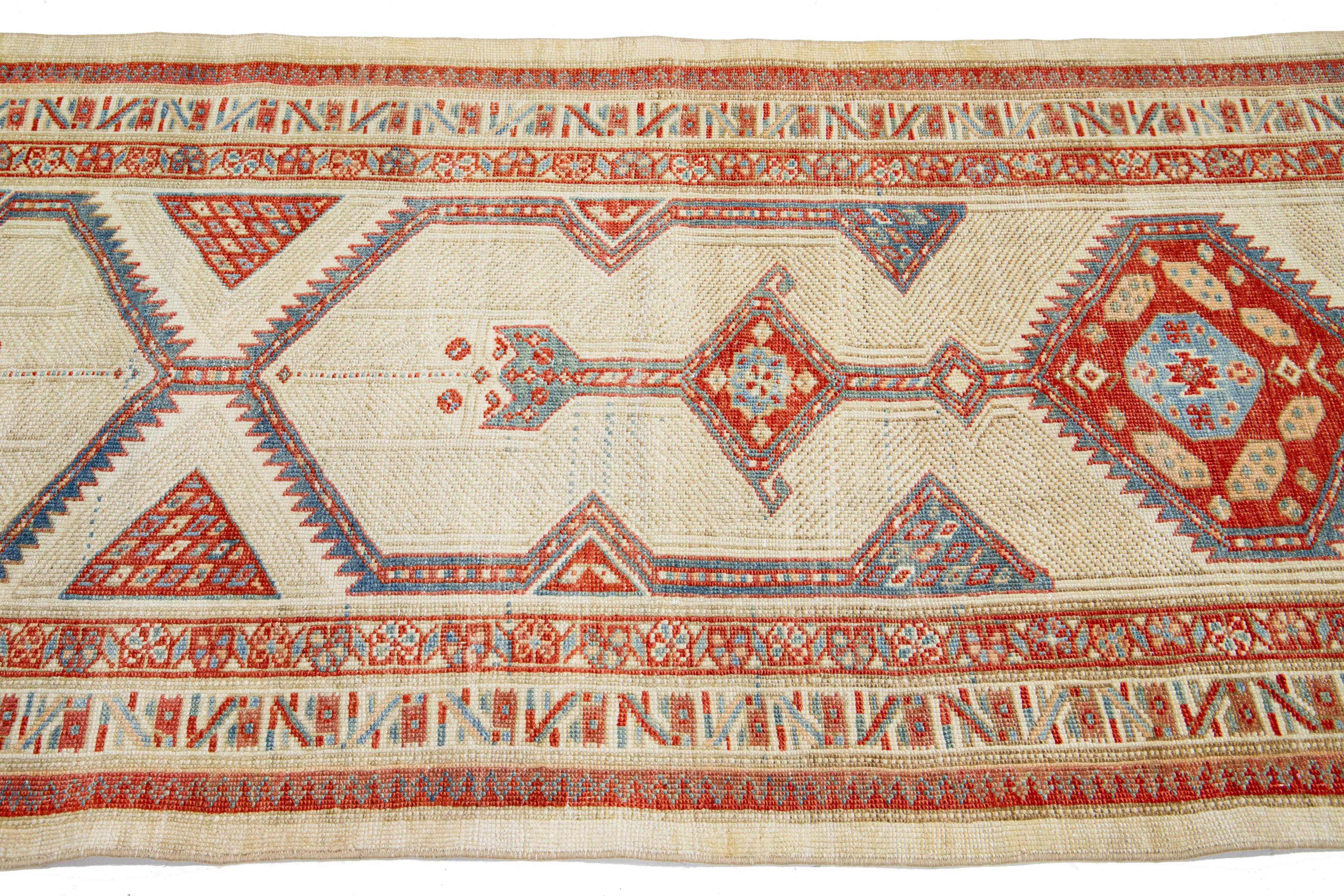 Persian Beige 1910s Antique Serab Handmade Tribal Wool Runner For Sale