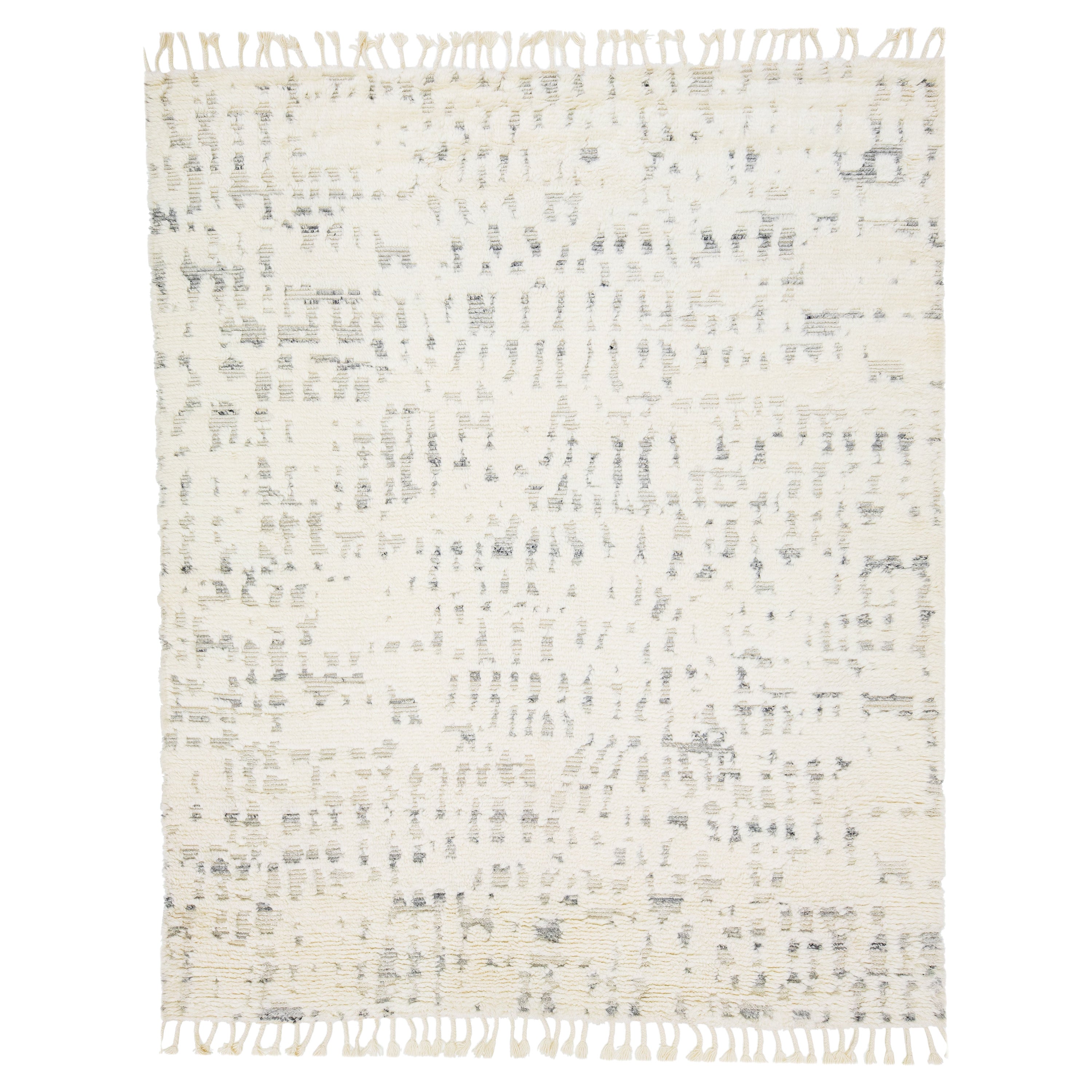 Tapis en laine beige abstrait et moderne de style marocain