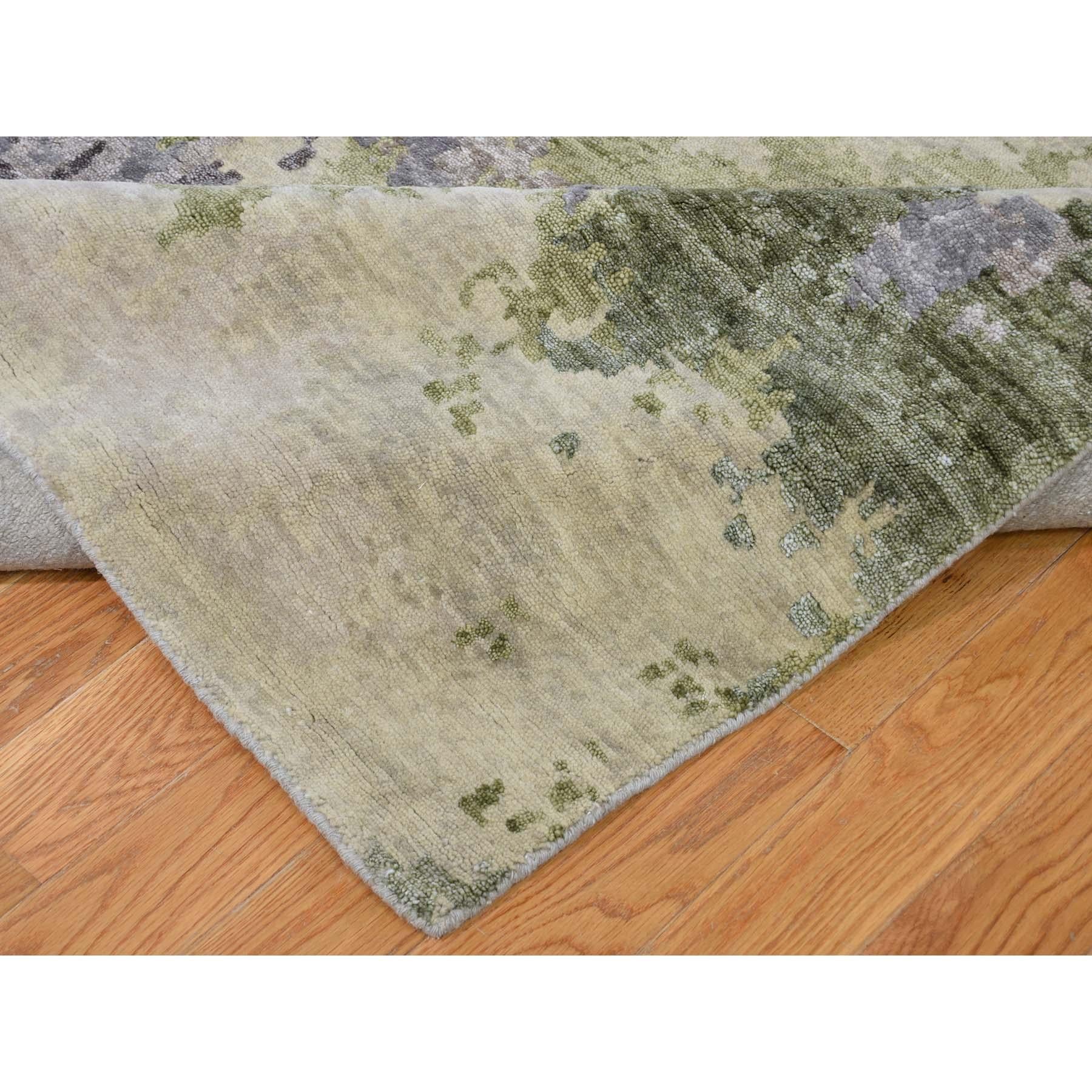 Contemporary Beige Abstract Paint Brush Design Wool and Silk Hand Knotted Rug