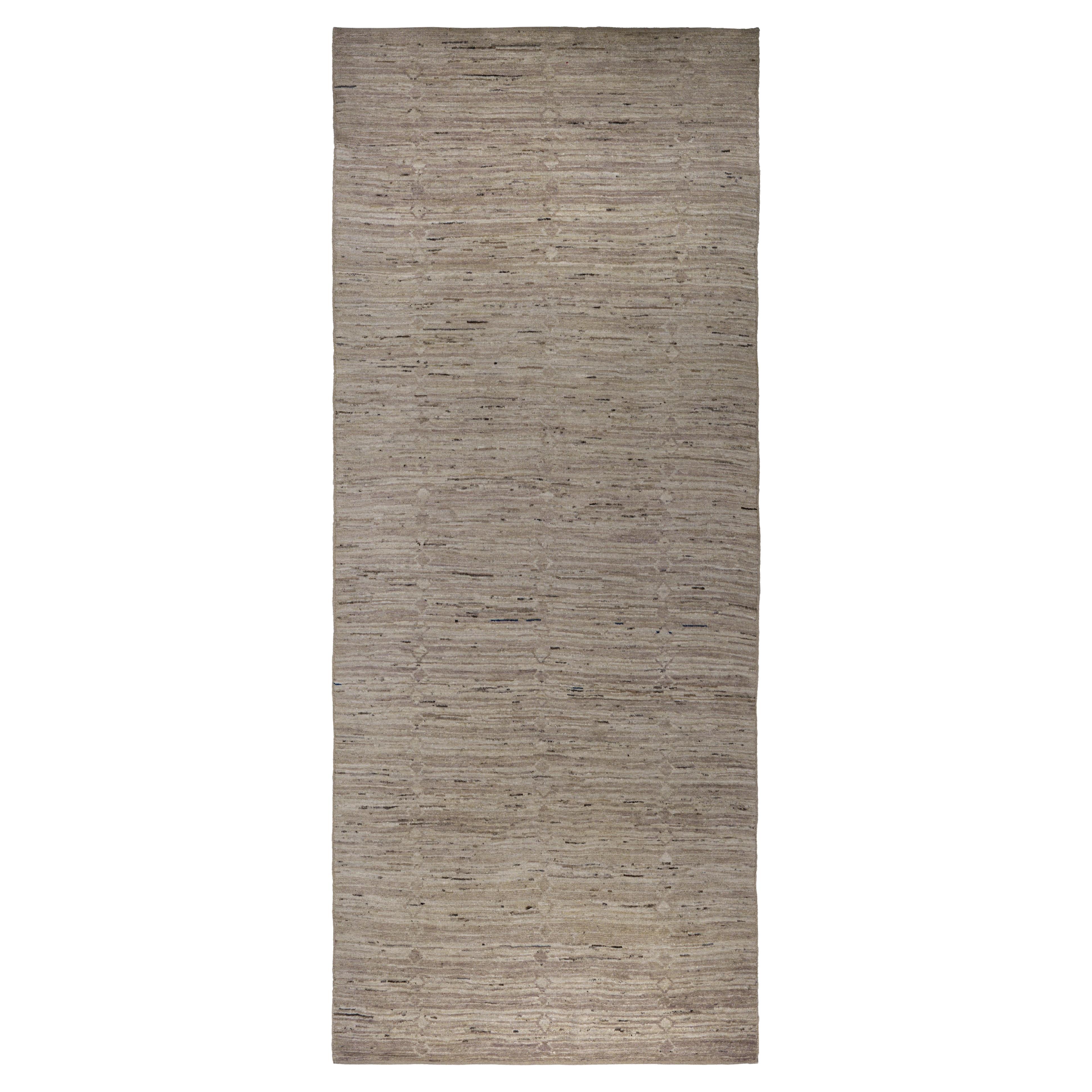 Beige Afghan Moroccan Hand Knotted Runner 5 ft x 12 ft , Parchment Linear Calm