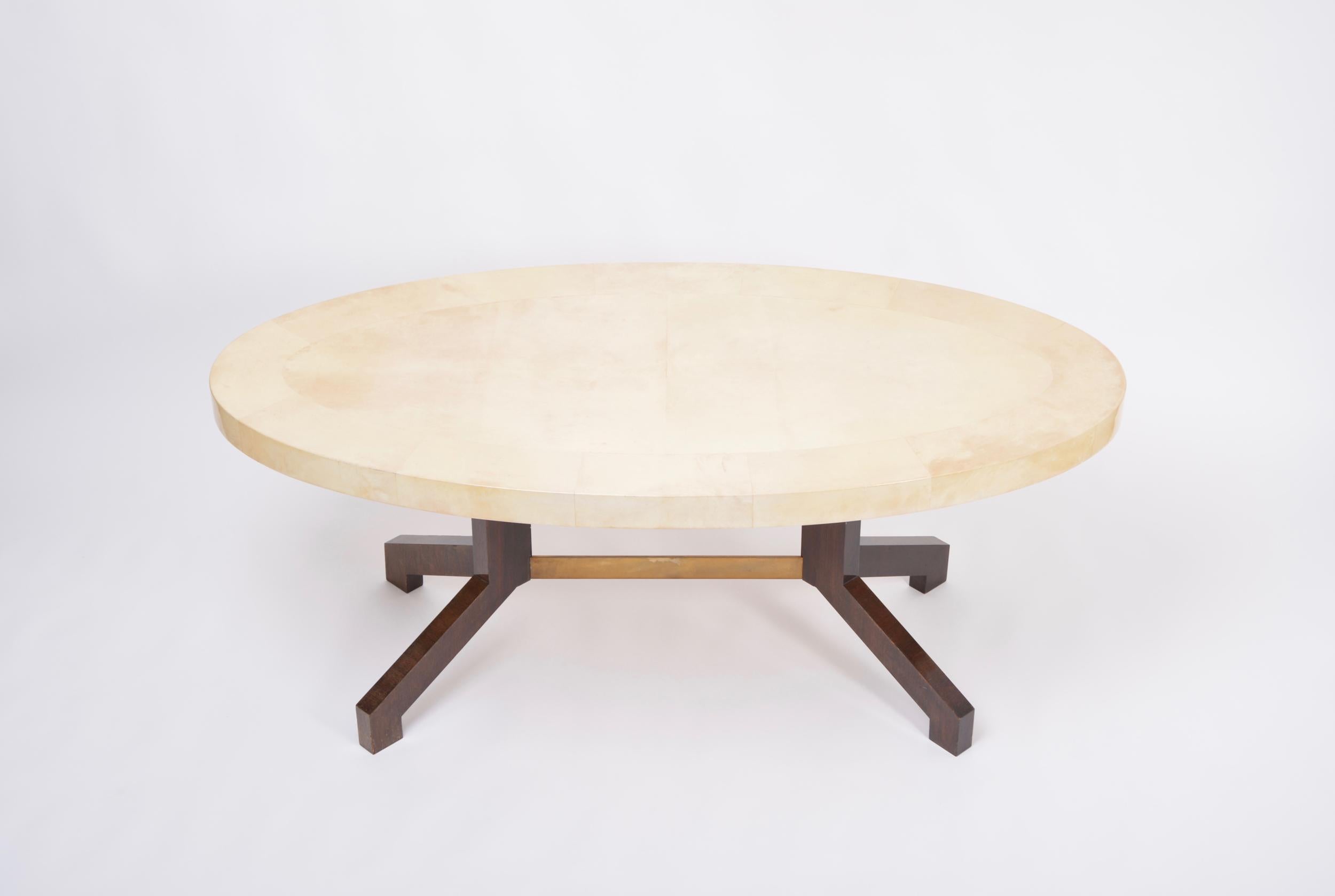 Mid-Century Modern Beige Aldo Tura Oval Dining Table in Lacquered Goatskin