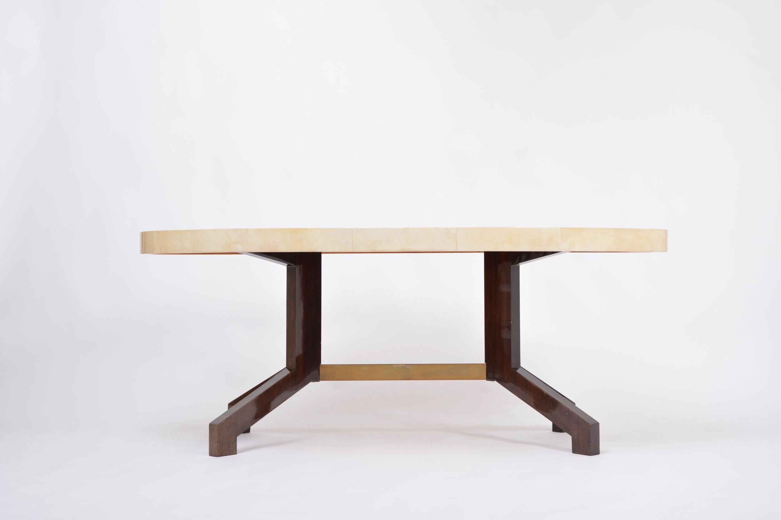 Italian Beige Aldo Tura Oval Dining Table in Lacquered Goatskin