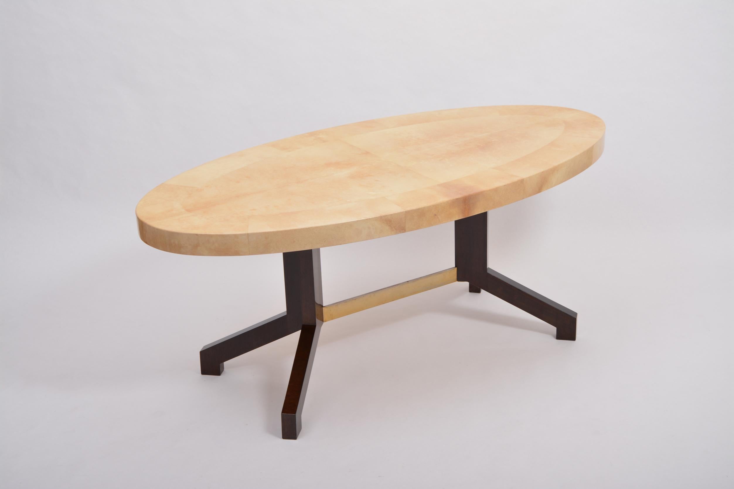 20th Century Beige Aldo Tura Oval Dining Table in Lacquered Goatskin