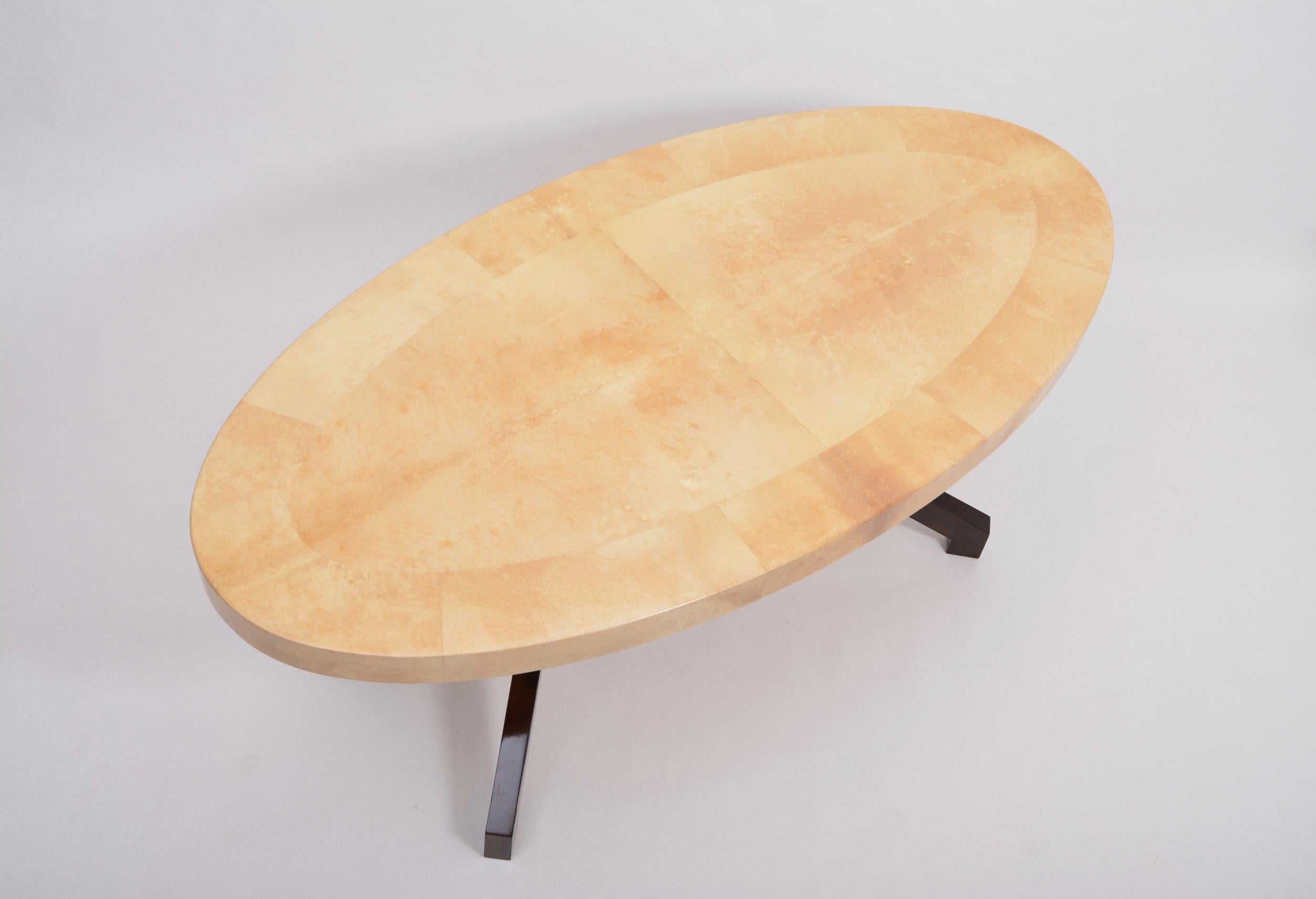 Beige Aldo Tura Oval Dining Table in Lacquered Goatskin 1