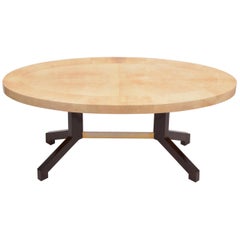 Beige Aldo Tura Oval Dining Table in Lacquered Goatskin