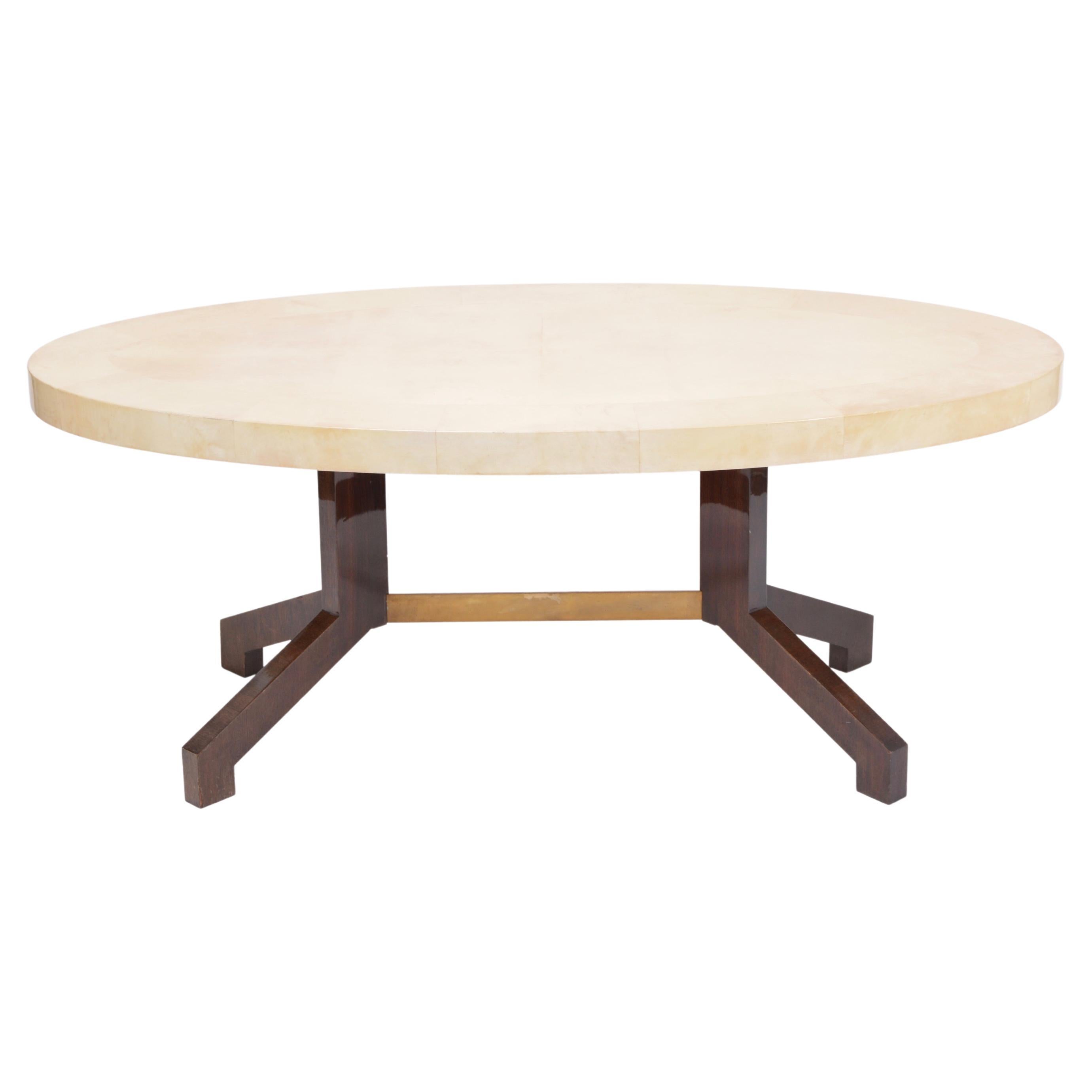 Beige Aldo Tura Oval Dining Table in Lacquered Goatskin