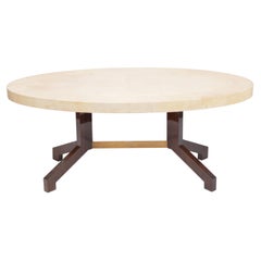 Beige Aldo Tura Oval Dining Table in Lacquered Goatskin