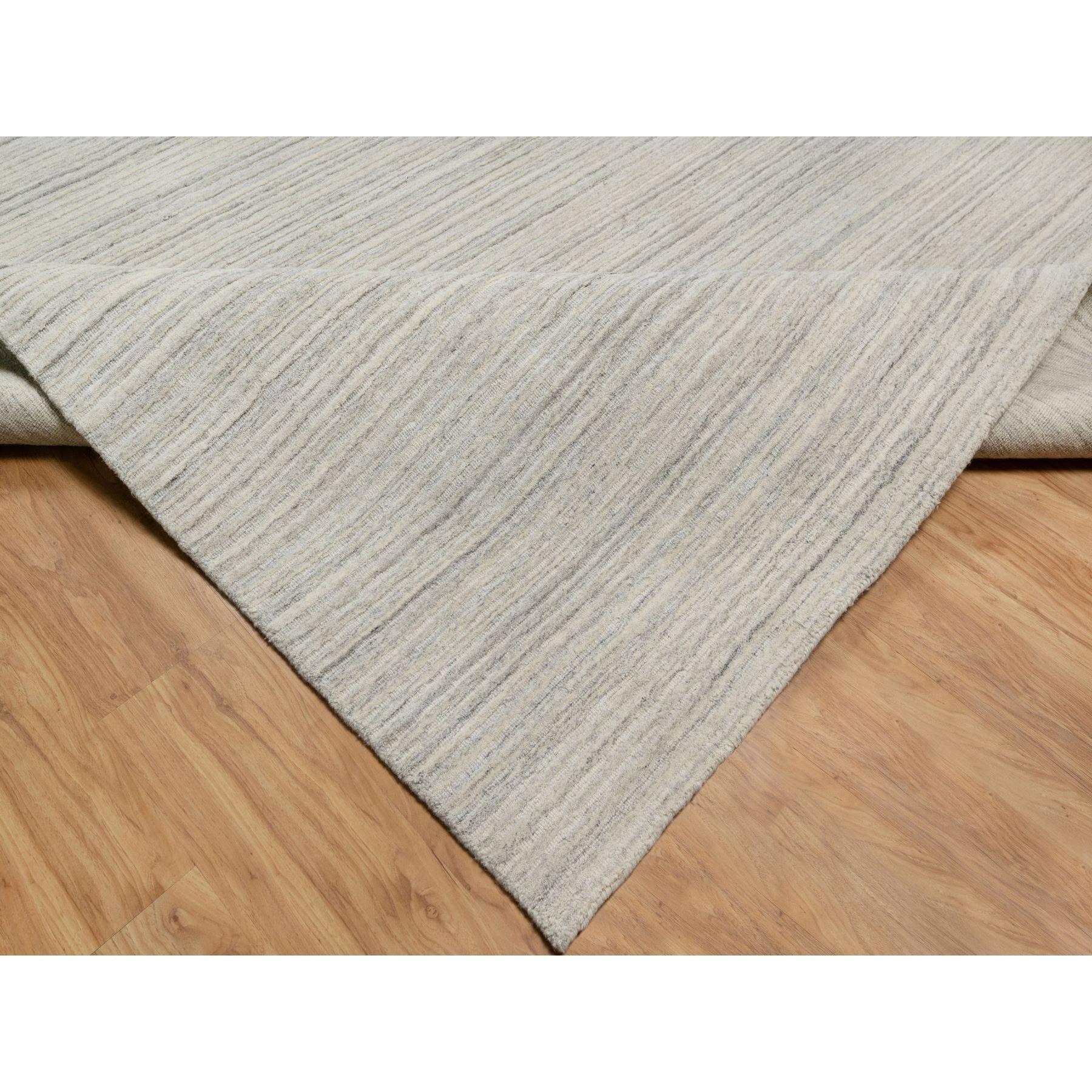 Contemporary Beige All Wool Modern Design Hand Loomed Thick and Plush Oversized Oriental Rug For Sale