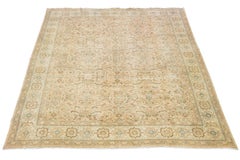 Beige Allover Designed Antique Wool Rug Persian Mahal From 1910s