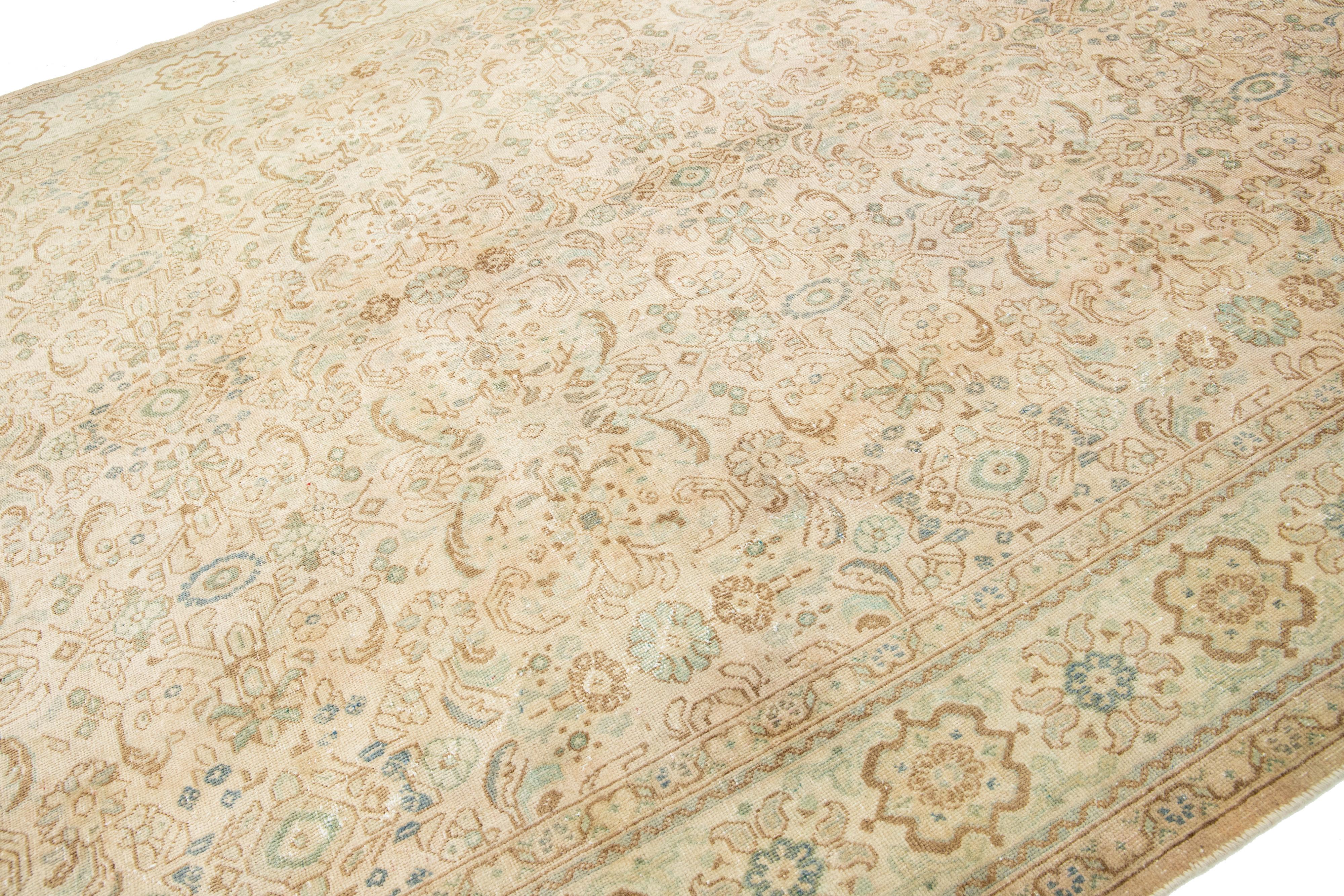 Beige Allover entworfen antike Wolle Teppich Persian Mahal von 1910s  (Tabriz) im Angebot