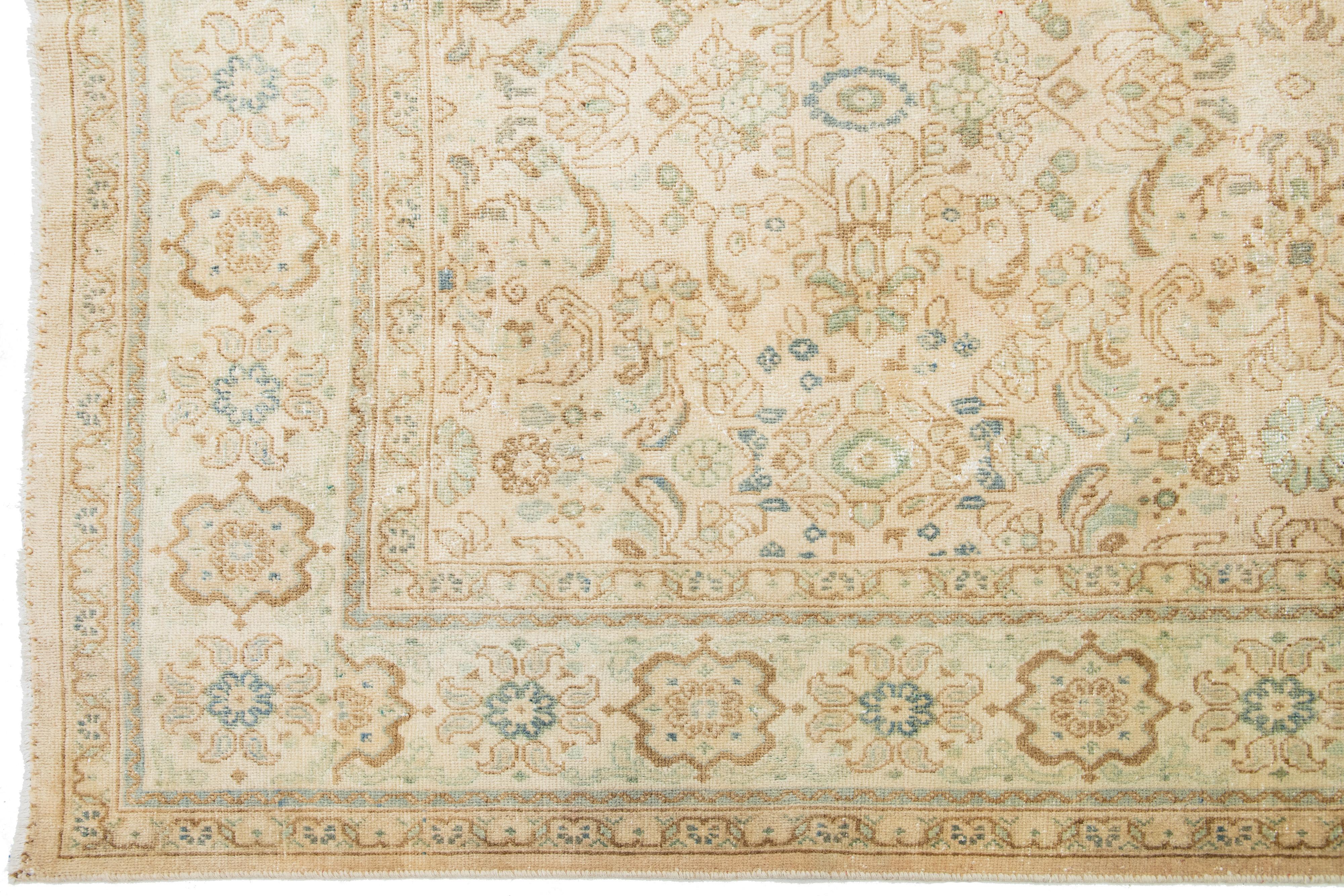 Beige Allover entworfen antike Wolle Teppich Persian Mahal von 1910s  (Handgeknüpft) im Angebot