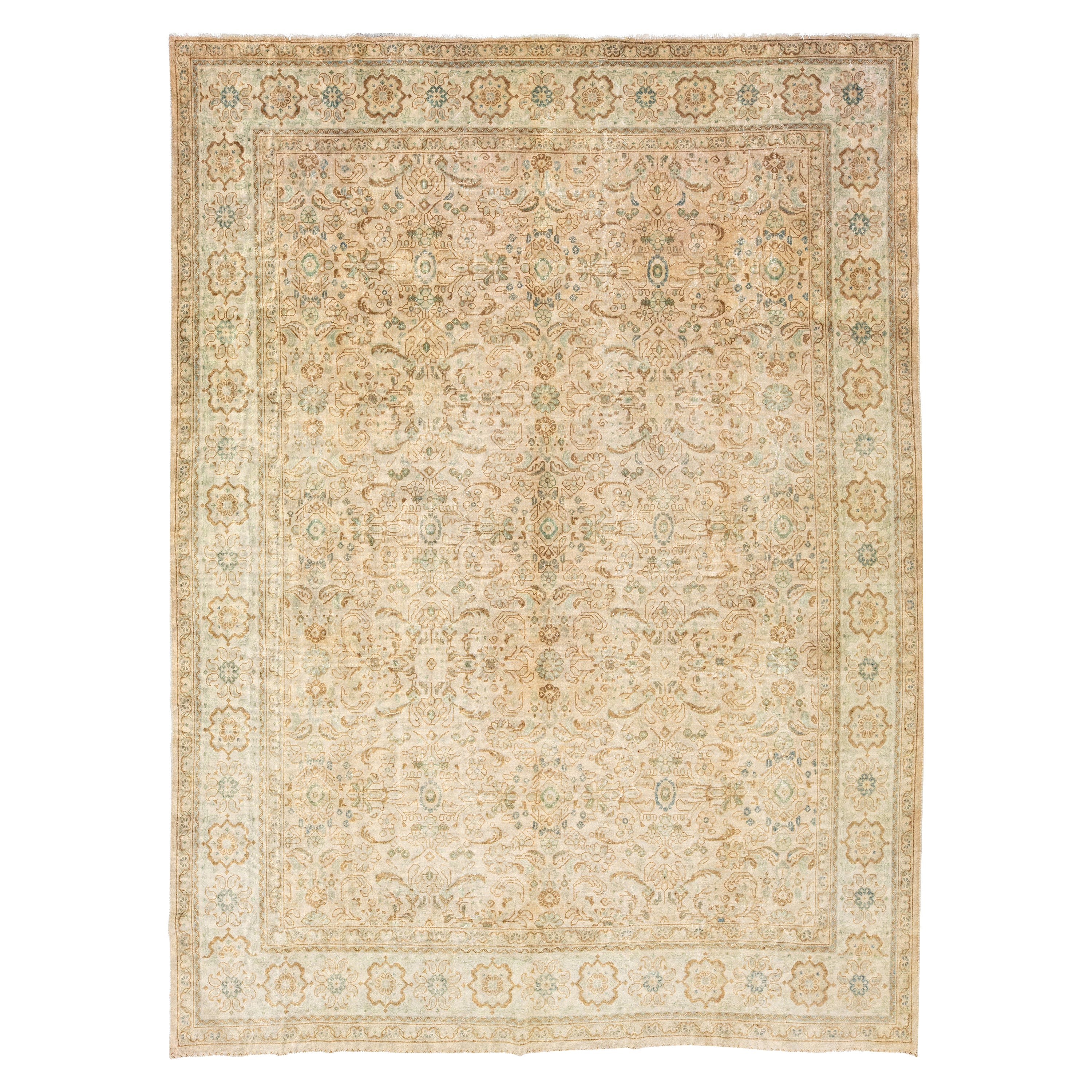 Beige Allover entworfen antike Wolle Teppich Persian Mahal von 1910s