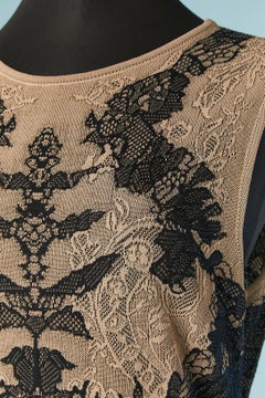 Beige and black jacquard lace knit cocktail dress  Alexander McQueen