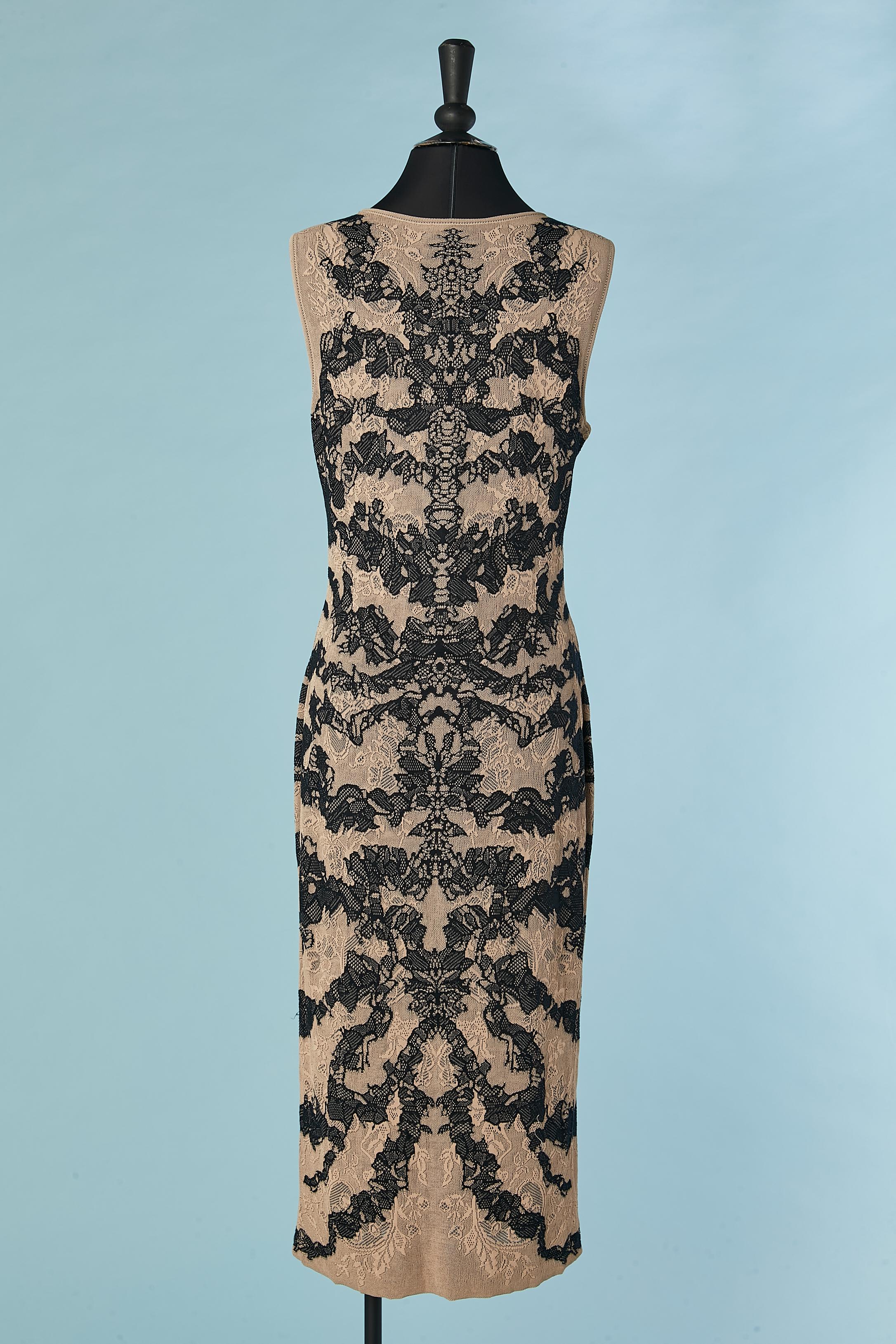 Women's Beige and black jacquard lace knit cocktail dress  Alexander McQueen For Sale