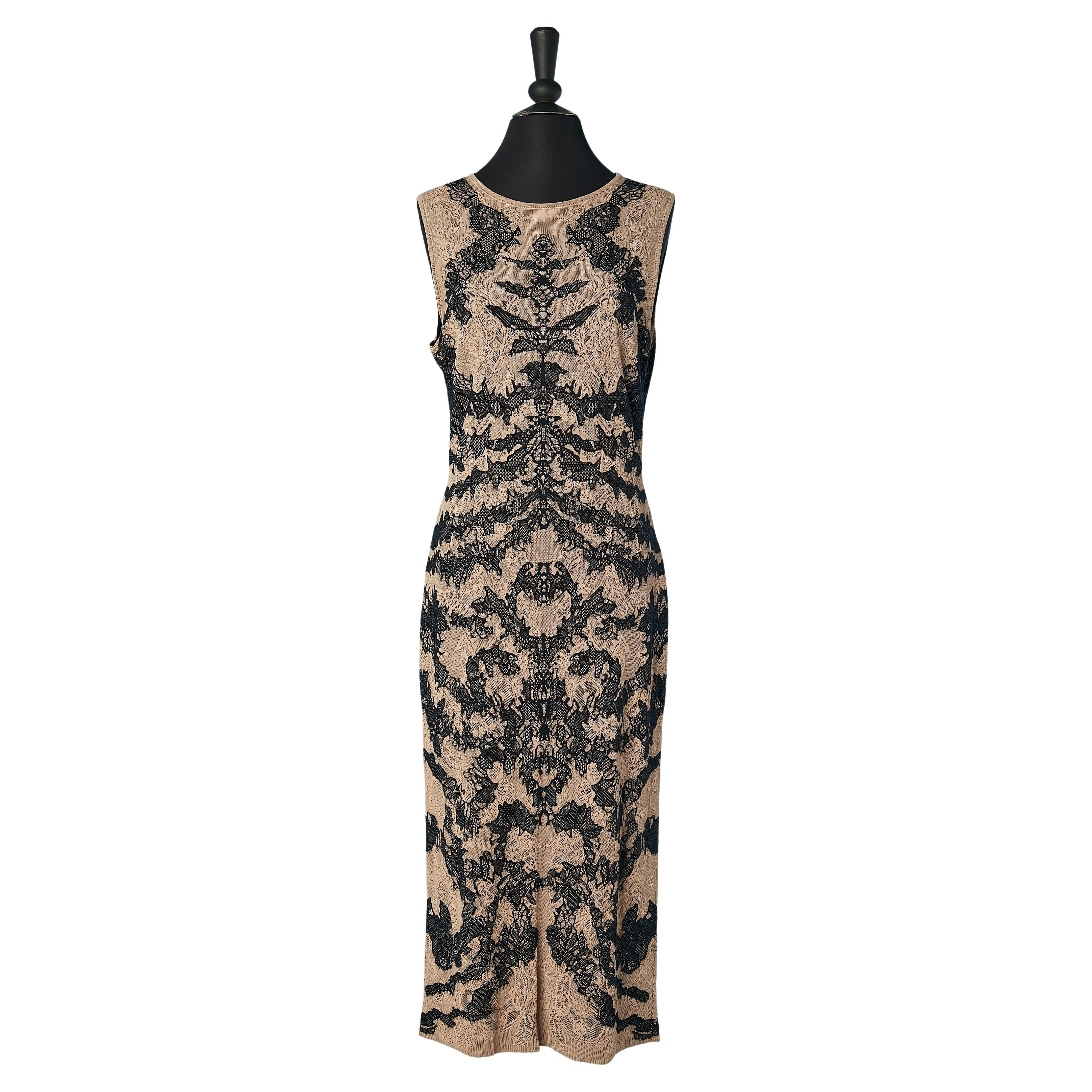Beige and black jacquard lace knit cocktail dress  Alexander McQueen For Sale