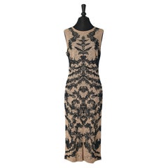 Beige and black jacquard lace knit cocktail dress  Alexander McQueen