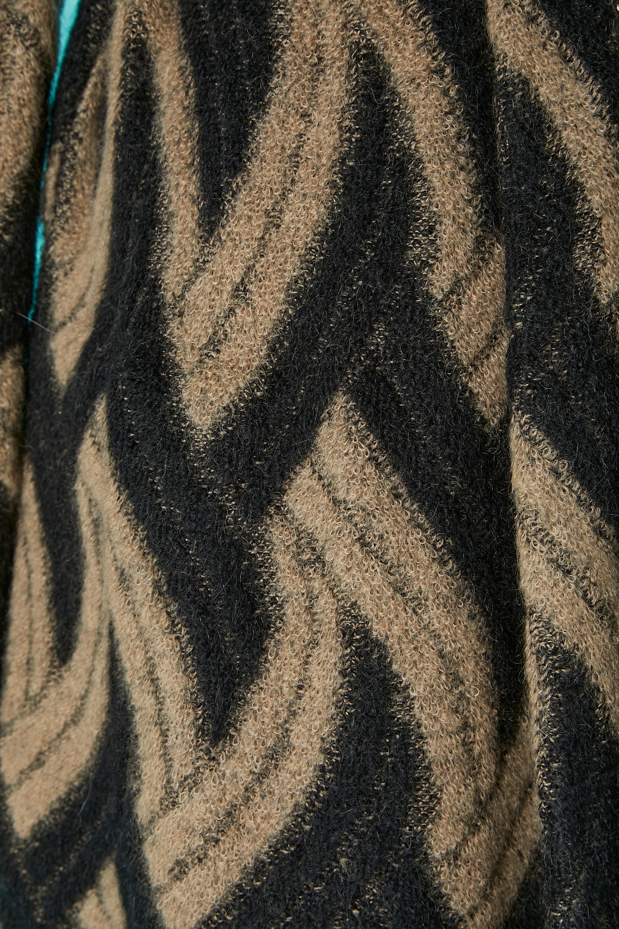 Black Beige and black jacquard wool and mohair knit coat-cardigan Missoni  For Sale