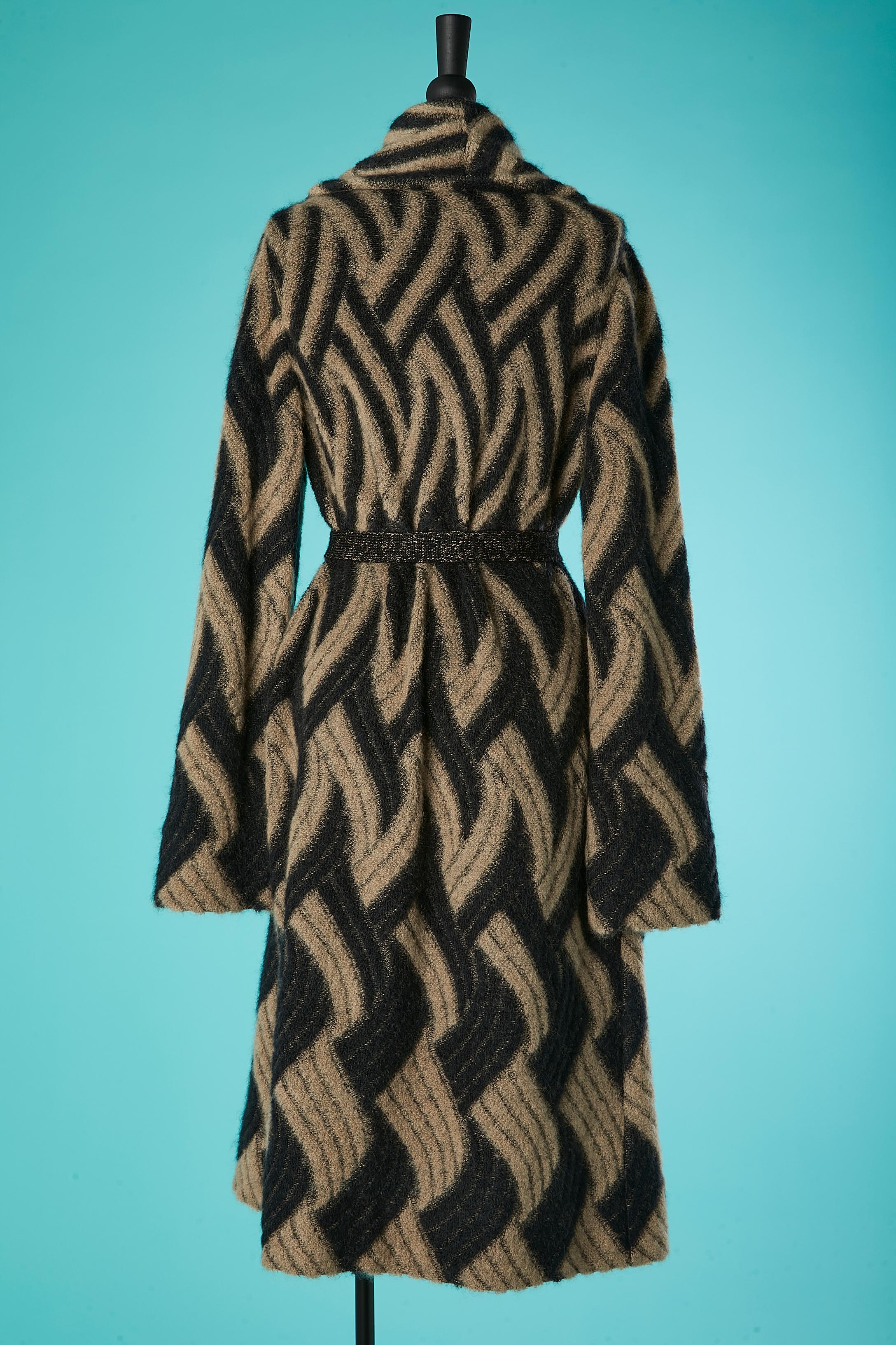 Women's Beige and black jacquard wool and mohair knit coat-cardigan Missoni  For Sale