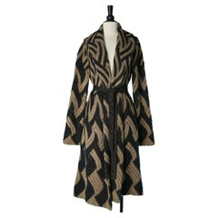 Beige and black jacquard wool and mohair knit coat-cardigan Missoni 