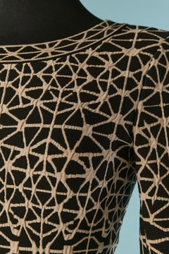 Beige and black knit jacquard dress ALAIA