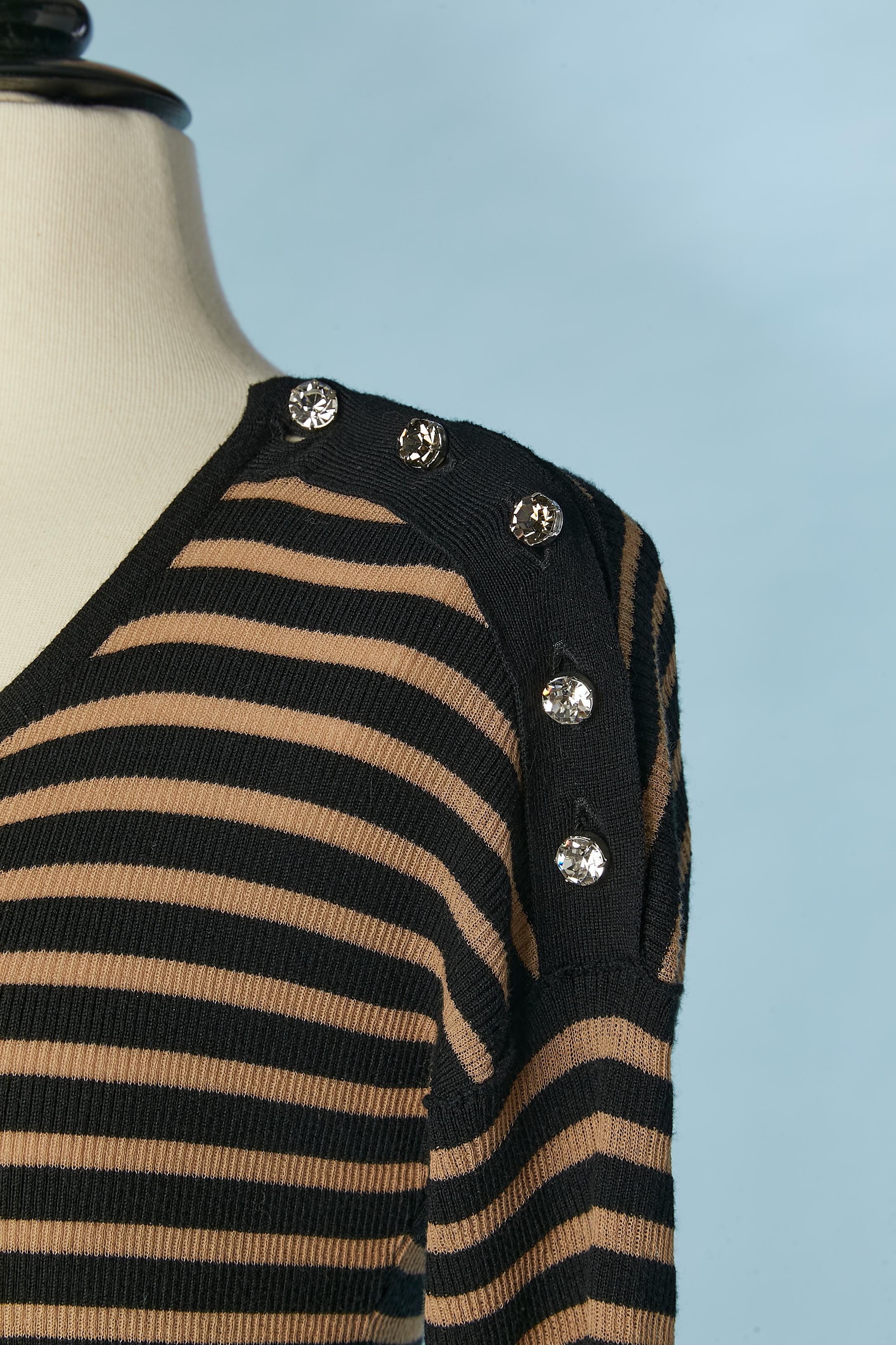 Black Beige and black striped sweater with rhinestone buttons Sonia Rykiel For Sale